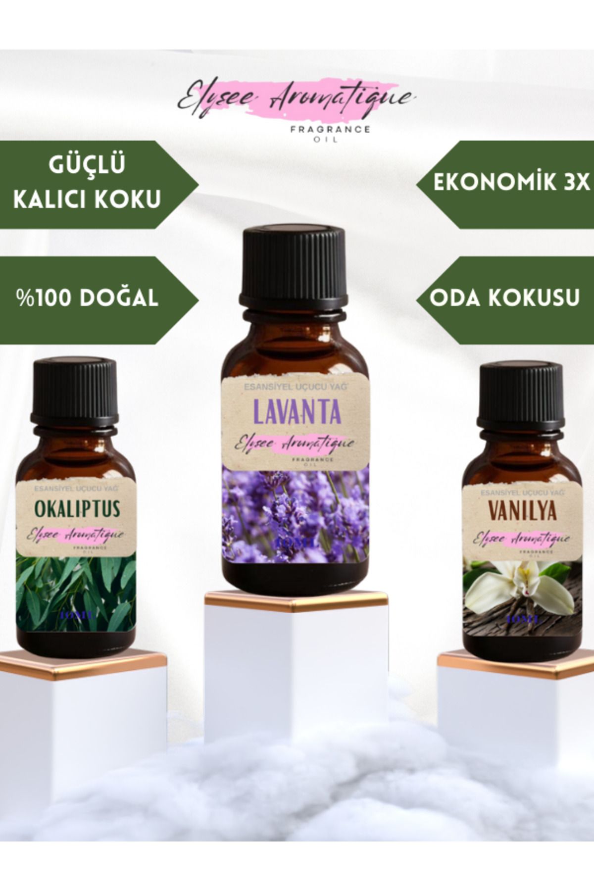 Elysee Aromatique 3'lü Set Esansiyel Uçucu Koku Yağı Difüzör Esansı Buhurdanlık Yağı Aromaterapi Yağı