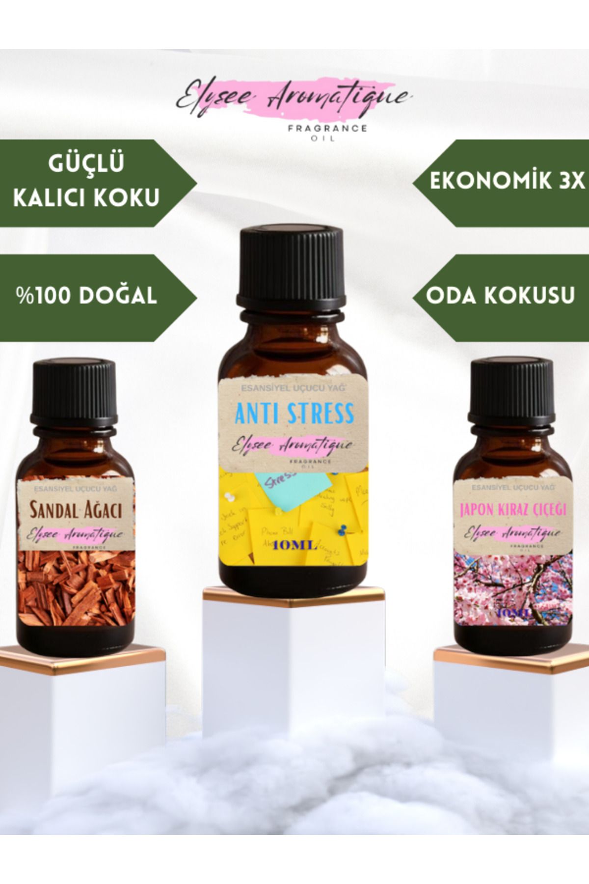 Elysee Aromatique 3'lü Set Esansiyel Uçucu Koku Yağı Difüzör Esansı Buhurdanlık Yağı Aromaterapi Yağı