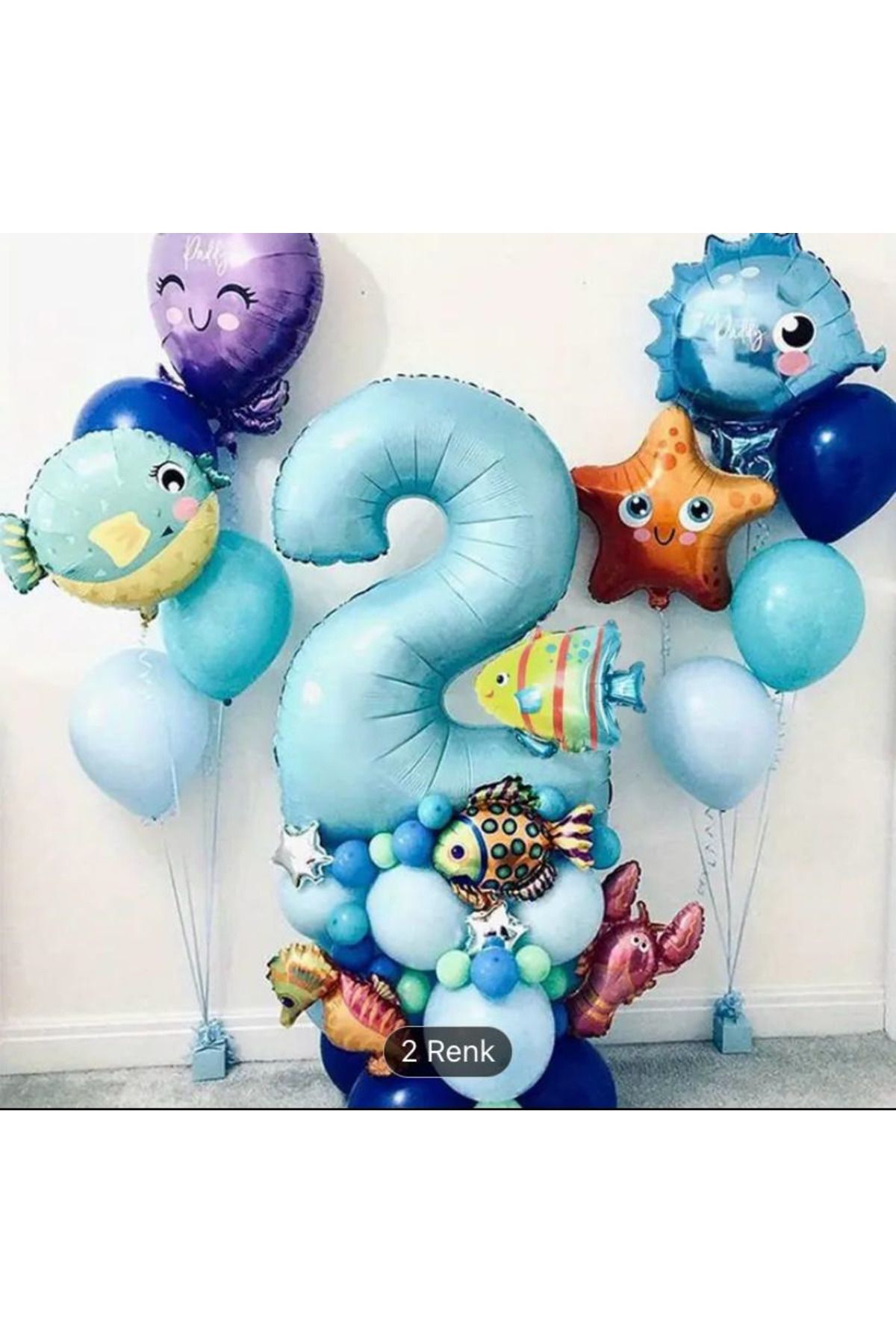 HAVUZLU BAHÇEM 2 Yaş Erkek Çocuk Doğum Günü Okyanus Temalı Balon Seti - 45 Parça