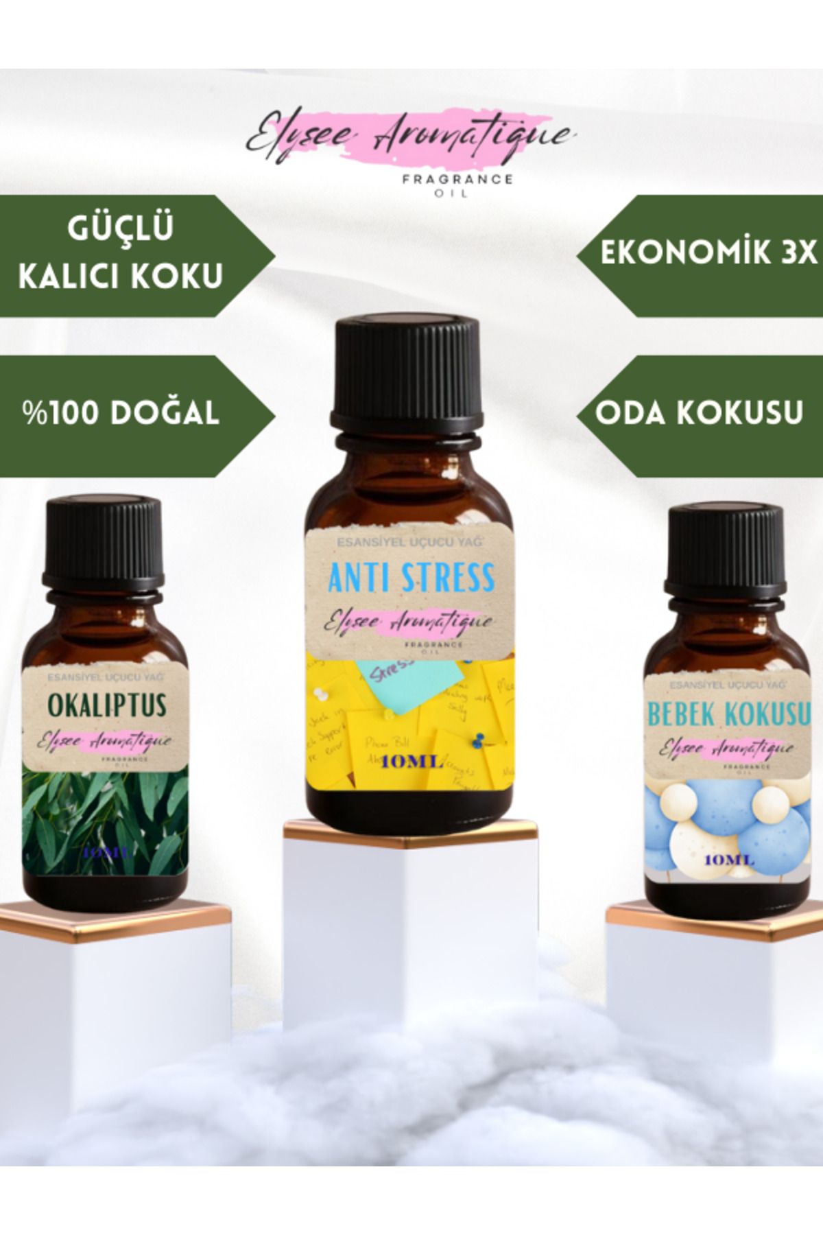 Elysee Aromatique 3'lü Set Esansiyel Uçucu Koku Yağı Difüzör Esansı Buhurdanlık Yağı Aromaterapi Yağı