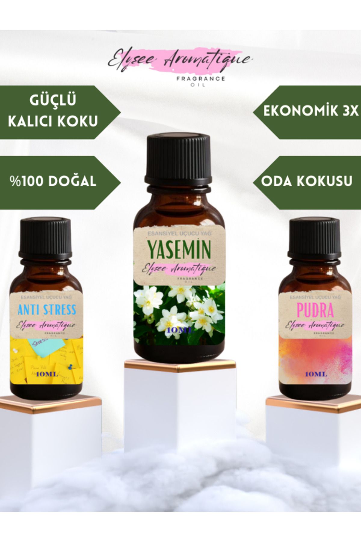 Elysee Aromatique 3'lü Set Esansiyel Uçucu Koku Yağı Difüzör Esansı Buhurdanlık Yağı Aromaterapi Yağı