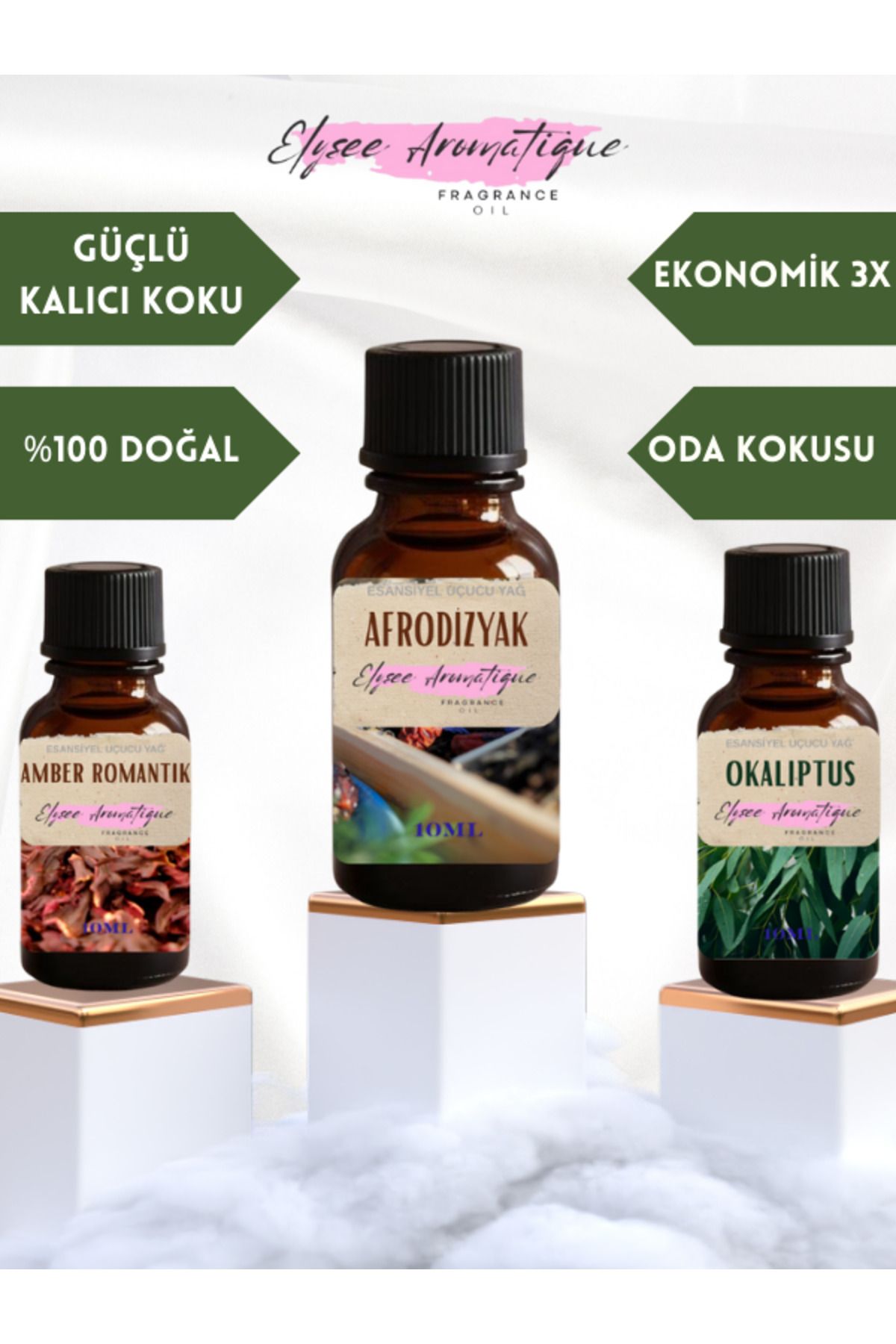 Elysee Aromatique 3'lü Set Esansiyel Uçucu Koku Yağı Difüzör Esansı Buhurdanlık Yağı Aromaterapi Yağı