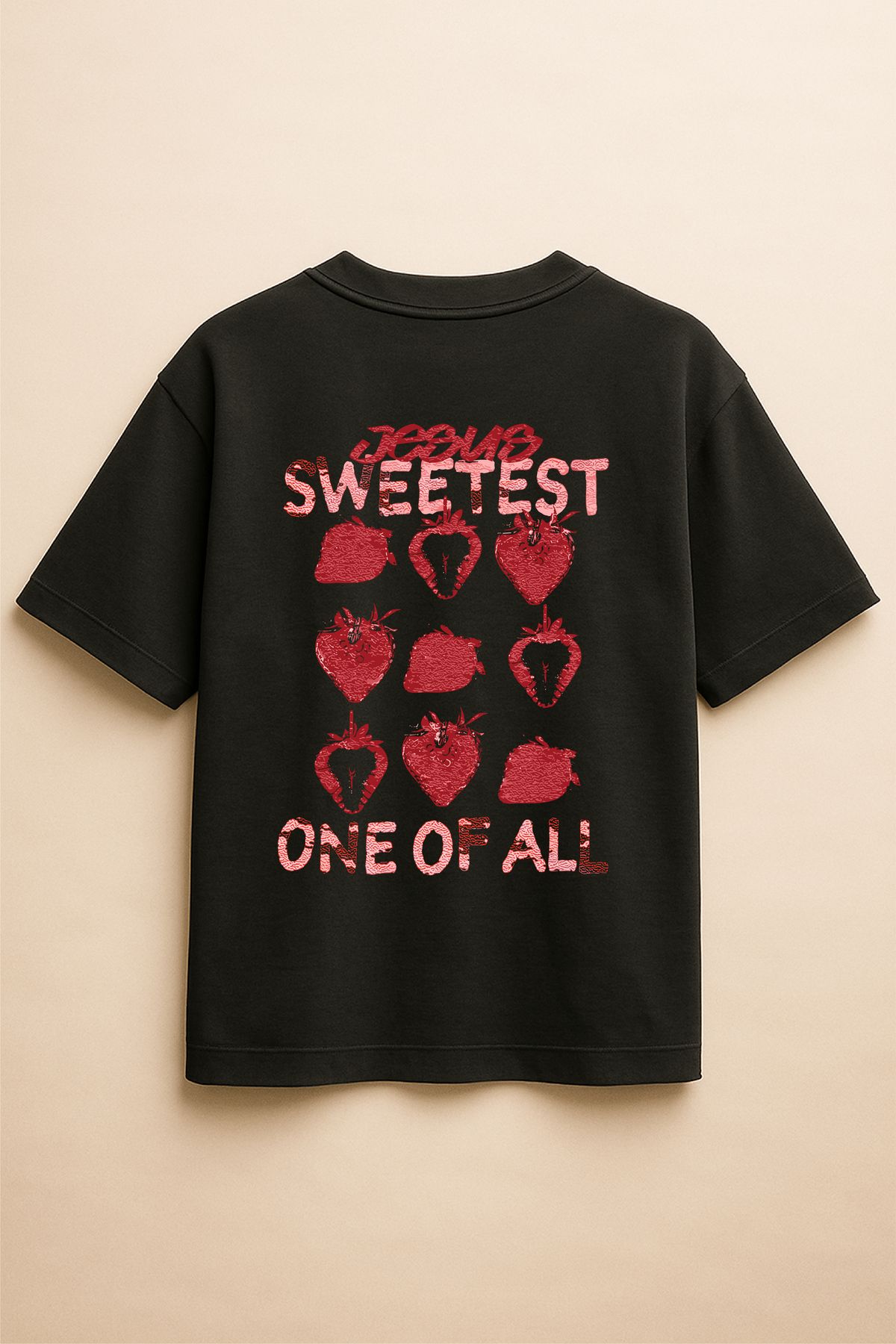 Altair Tr Siyah Renk Oversize Strawberry Çilek Baskılı Unisex Tişört T-Shirt