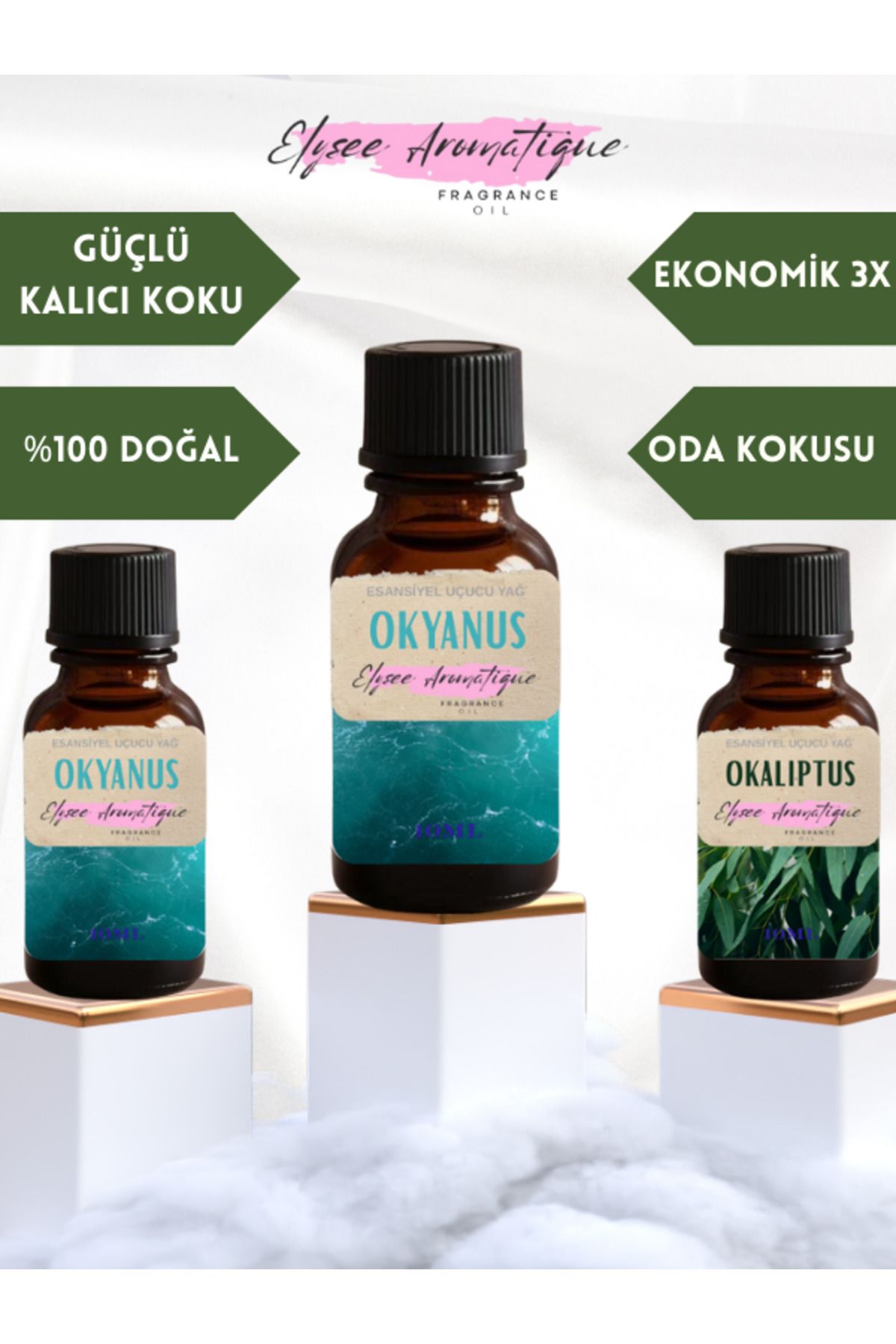 Elysee Aromatique 3'lü Set Esansiyel Uçucu Koku Yağı Difüzör Esansı Buhurdanlık Yağı Aromaterapi Yağı