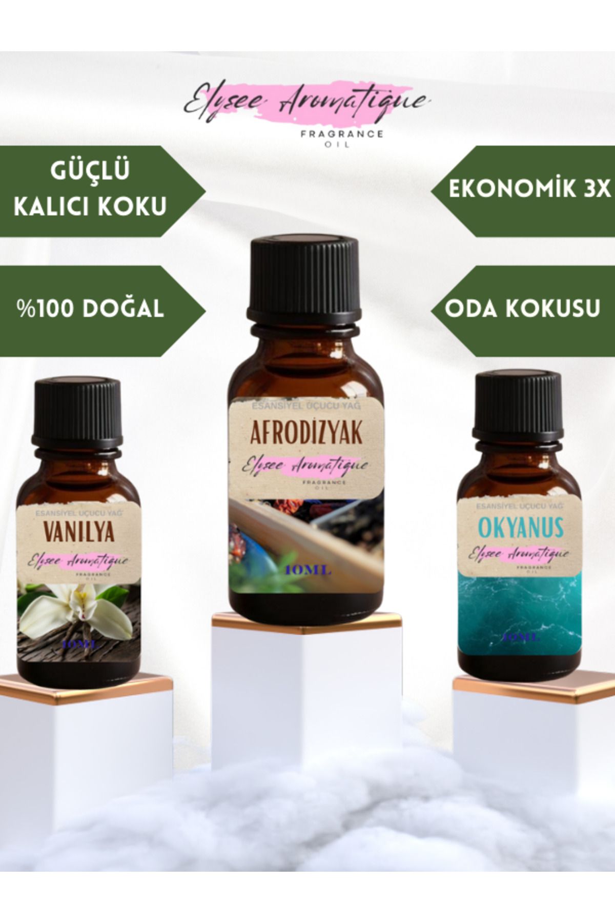 Elysee Aromatique 3'lü Set Esansiyel Uçucu Koku Yağı Difüzör Esansı Buhurdanlık Yağı Aromaterapi Yağı
