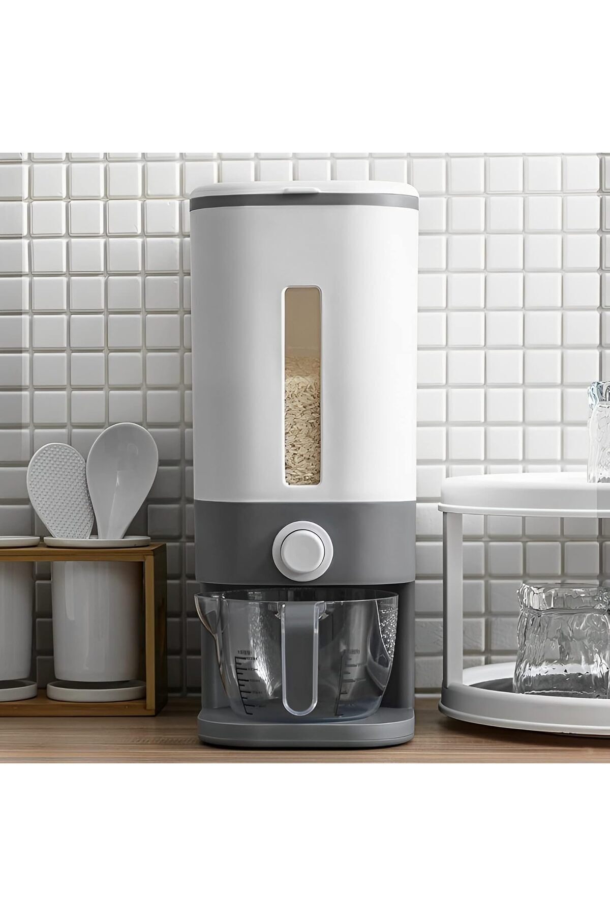 موزع حبوب سعة 8 لتر مع كوب قياس، درج واحد، مقاوم للرطوبة لتخزين الأرز و حبوب كورن فليكس