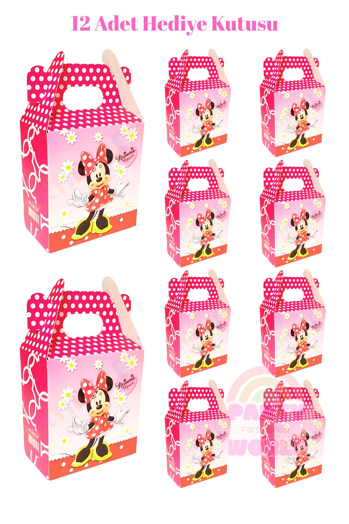 party world 🎀 12 Adet Minnie Mouse Hediye Kutusu – Karton 🎀
