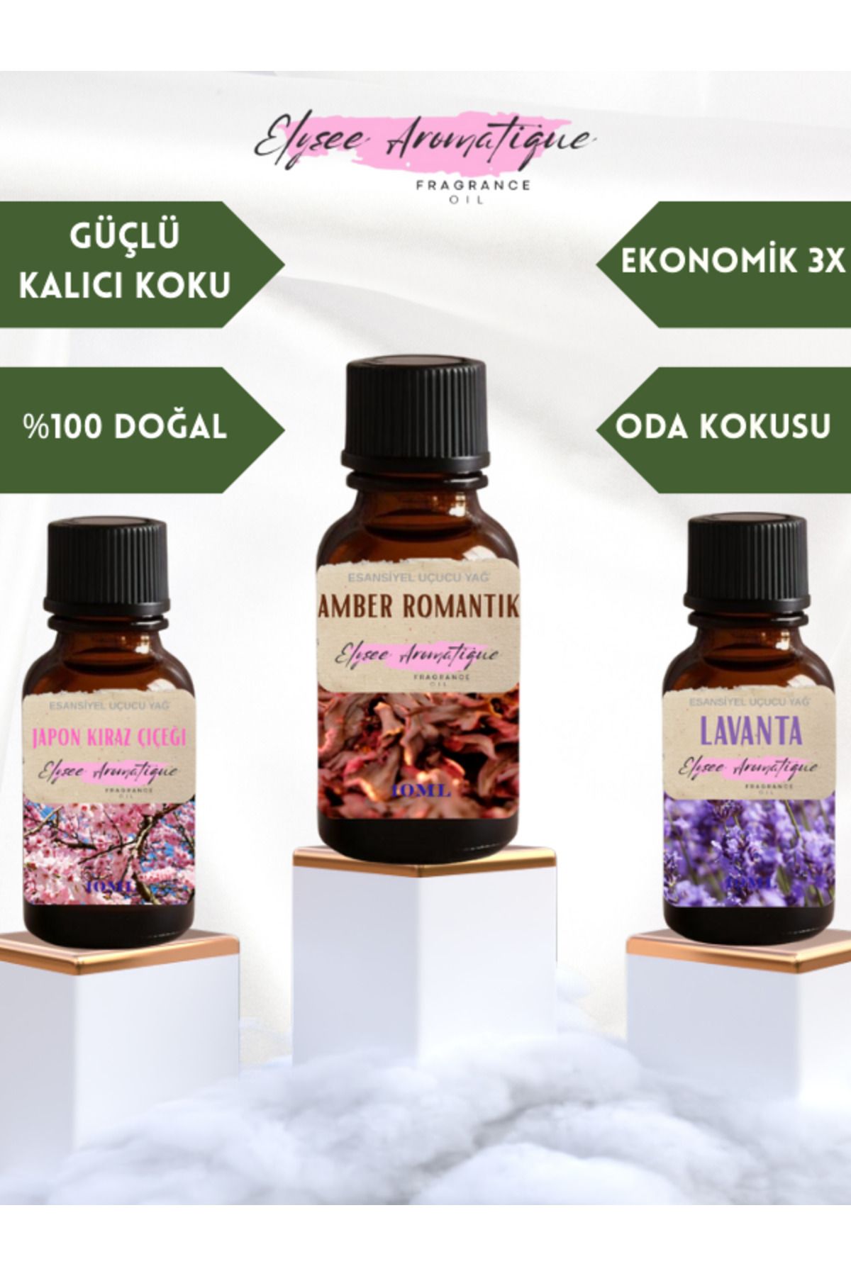 Elysee Aromatique 3'lü Set Esansiyel Uçucu Koku Yağı Difüzör Esansı Buhurdanlık Yağı Aromaterapi Yağı