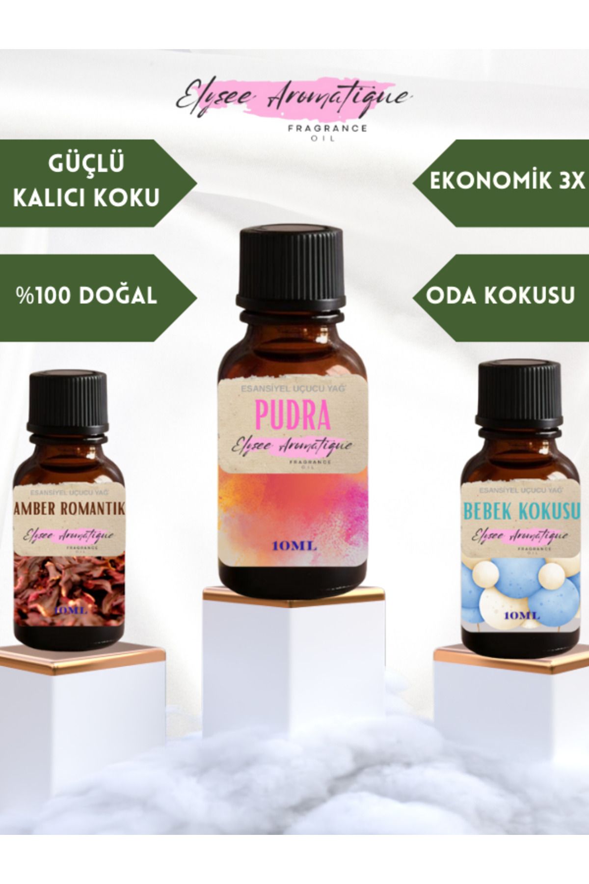 Elysee Aromatique 3'lü Set Esansiyel Uçucu Koku Yağı Difüzör Esansı Buhurdanlık Yağı Aromaterapi Yağı