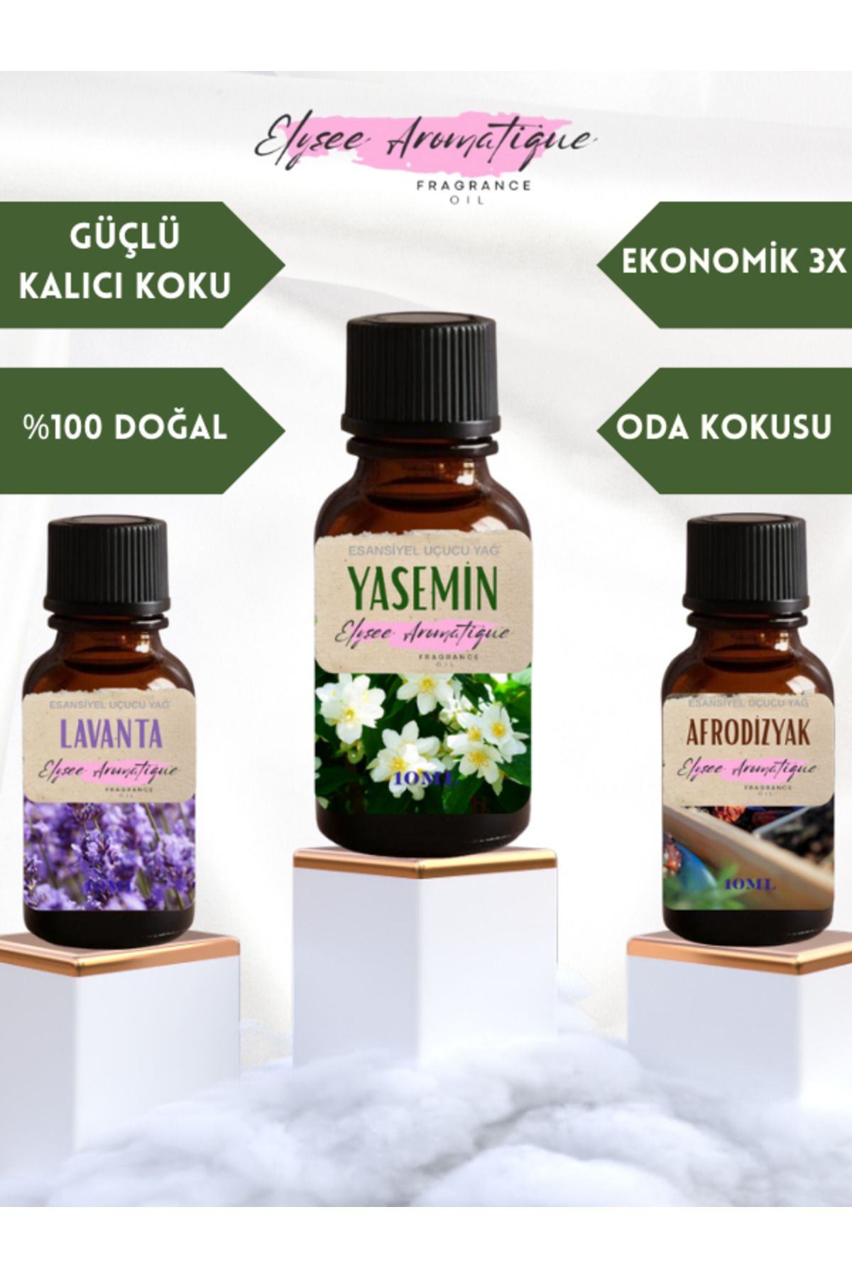 Elysee Aromatique 3'lü Set Esansiyel Uçucu Koku Yağı Difüzör Esansı Buhurdanlık Yağı Aromaterapi Yağı