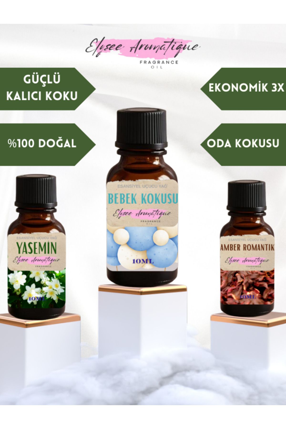 Elysee Aromatique 3'lü Set Esansiyel Uçucu Koku Yağı Difüzör Esansı Buhurdanlık Yağı Aromaterapi Yağı