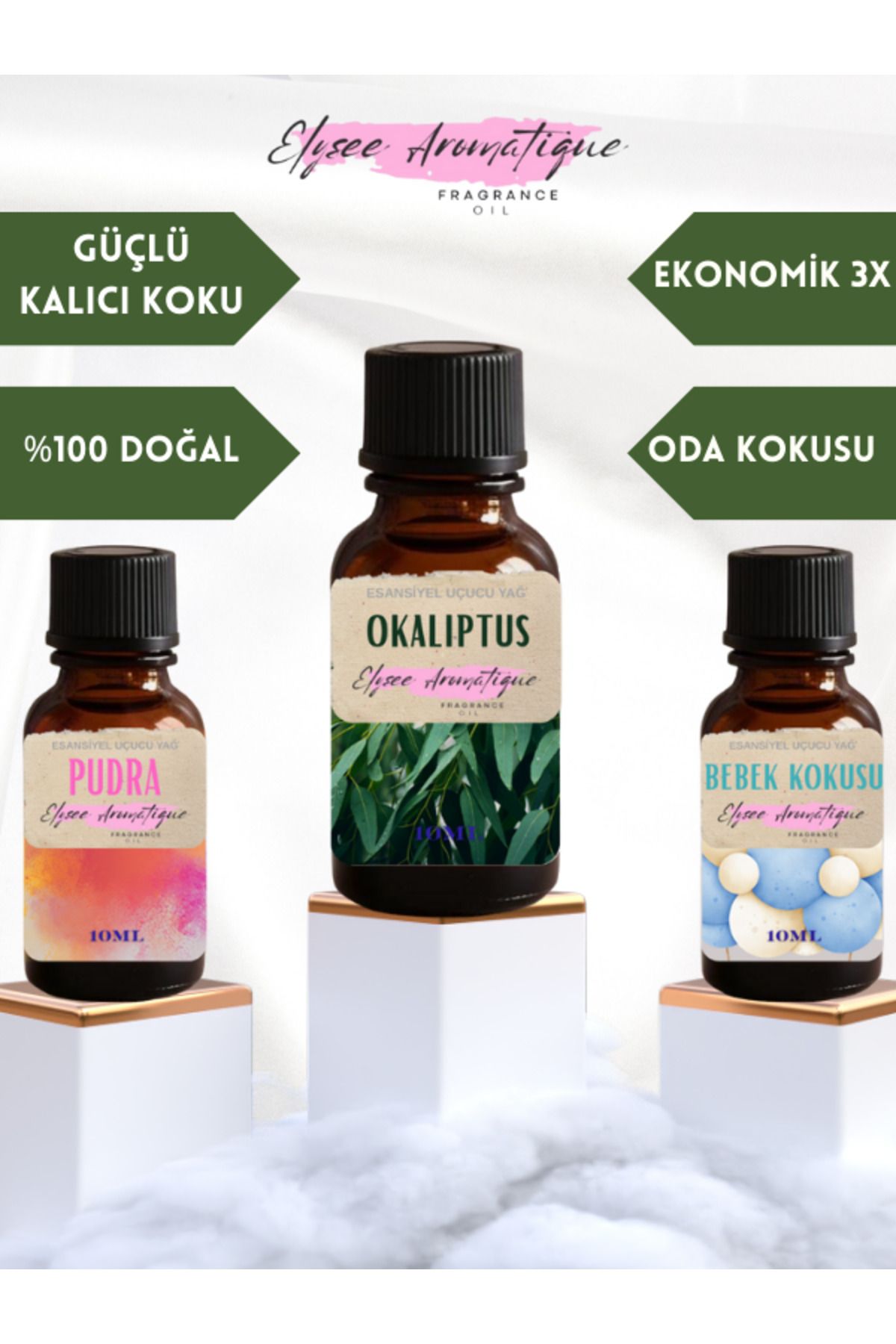 Elysee Aromatique 3'lü Set Esansiyel Uçucu Koku Yağı Difüzör Esansı Buhurdanlık Yağı Aromaterapi Yağı