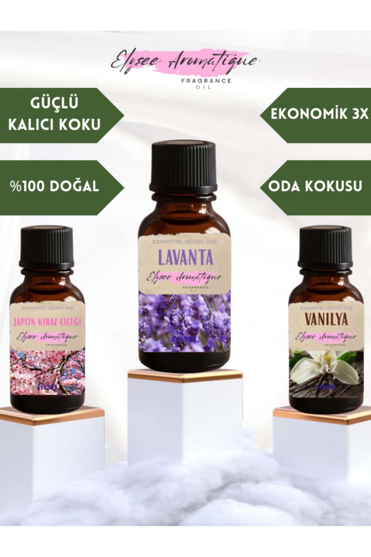 Elysee Aromatique 3'lü Set Esansiyel Uçucu Koku Yağı Difüzör Esansı Buhurdanlık Yağı Aromaterapi Yağı