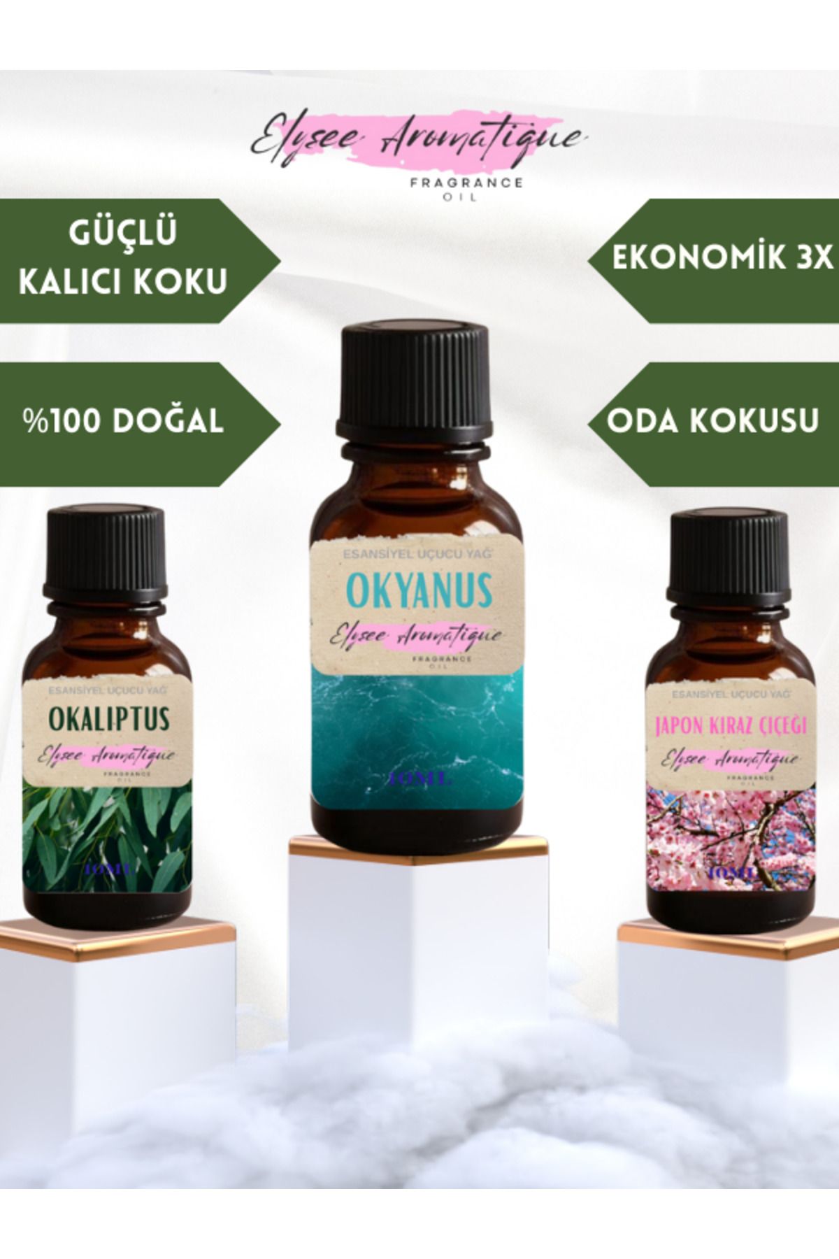 Elysee Aromatique 3'lü Set Esansiyel Uçucu Koku Yağı Difüzör Esansı Buhurdanlık Yağı Aromaterapi Yağı