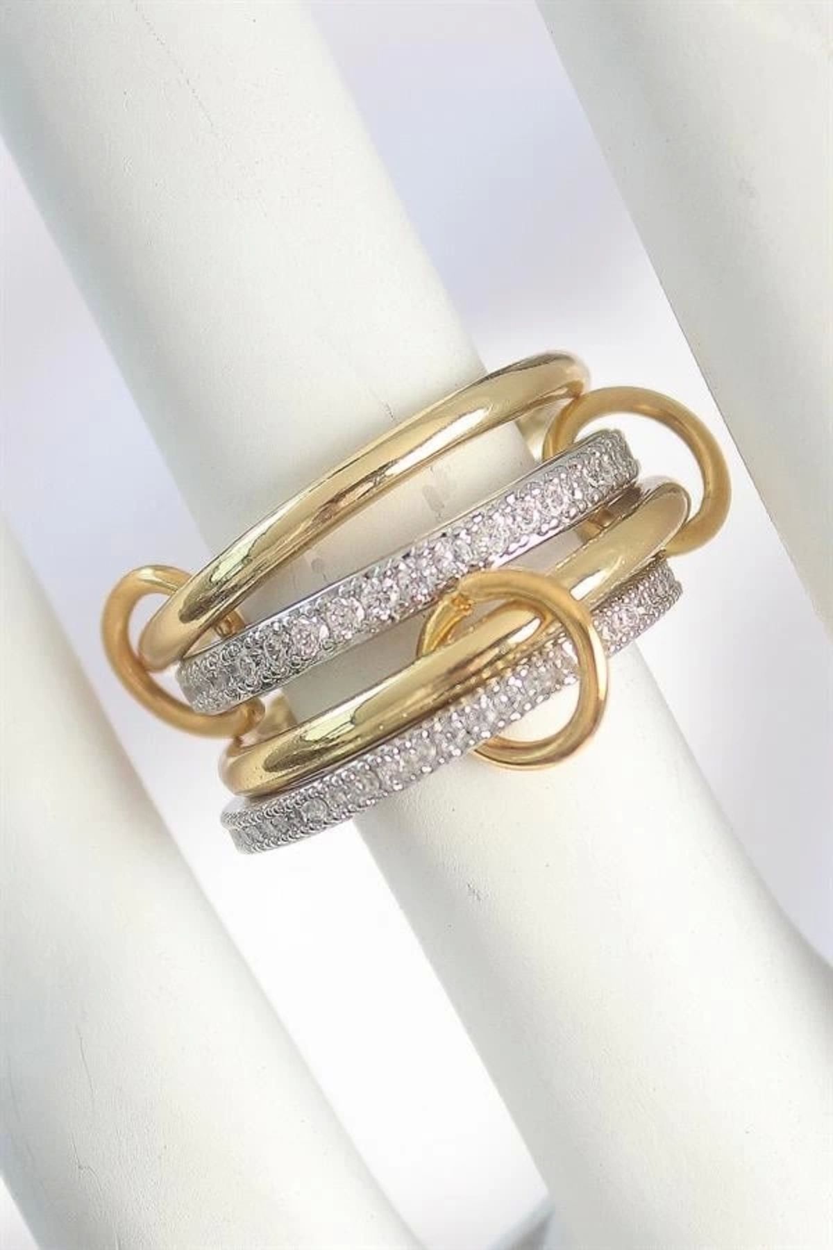 Lale Moda Pirinç Gold Renk Zirkon Taşlı Halka Detaylı Kadın Yüzük