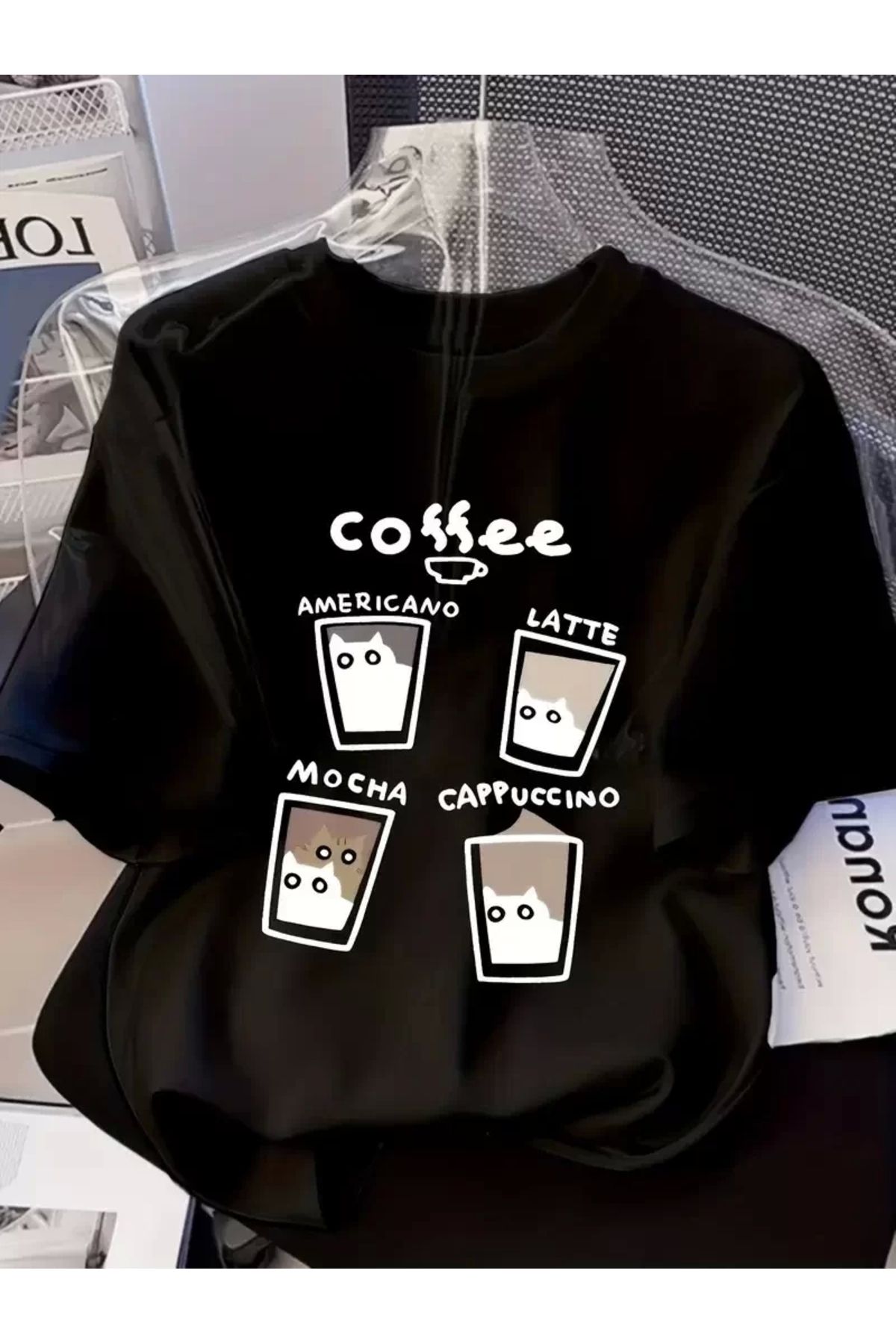 AE Stil 20/1 Penye Compack Baskılı Oversize Bisiklet Yaka Kısa Kol Yazlık T-shirt - Siyah