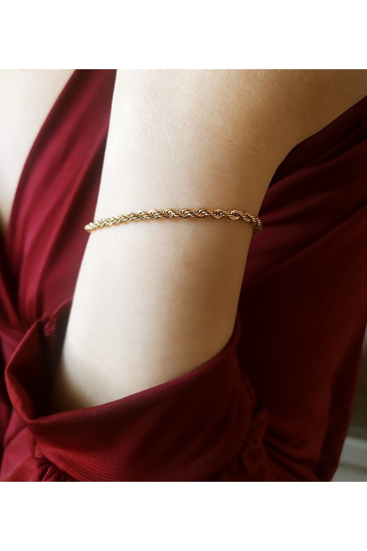 EsEsin 316L Paslanmaz Çelik Gold Burgu Zincir Burma Model Şık Kadın Bileklik 23 cm