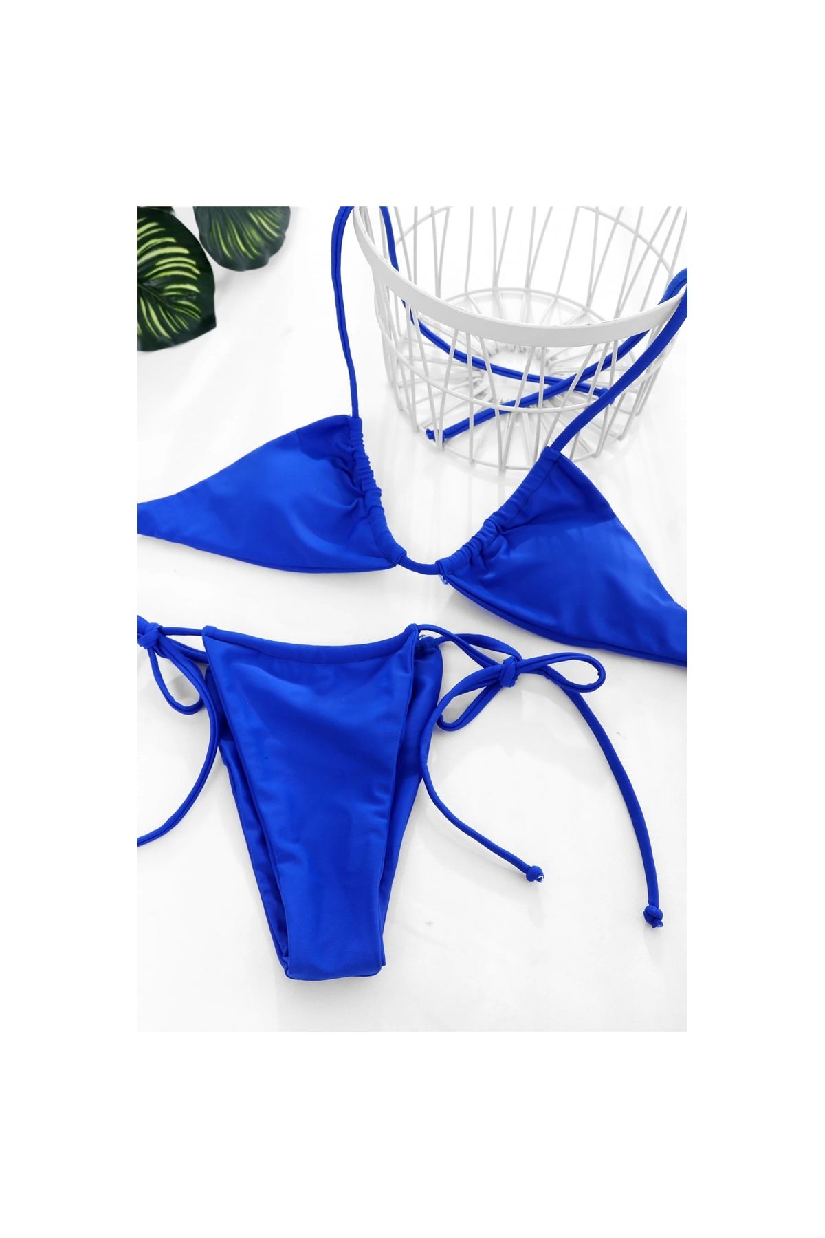 Narnuga MARSiLYAN- Kadın Mavi Yandan Bağlamalı Tangalı Üçgen Bikini Mayo Takımı