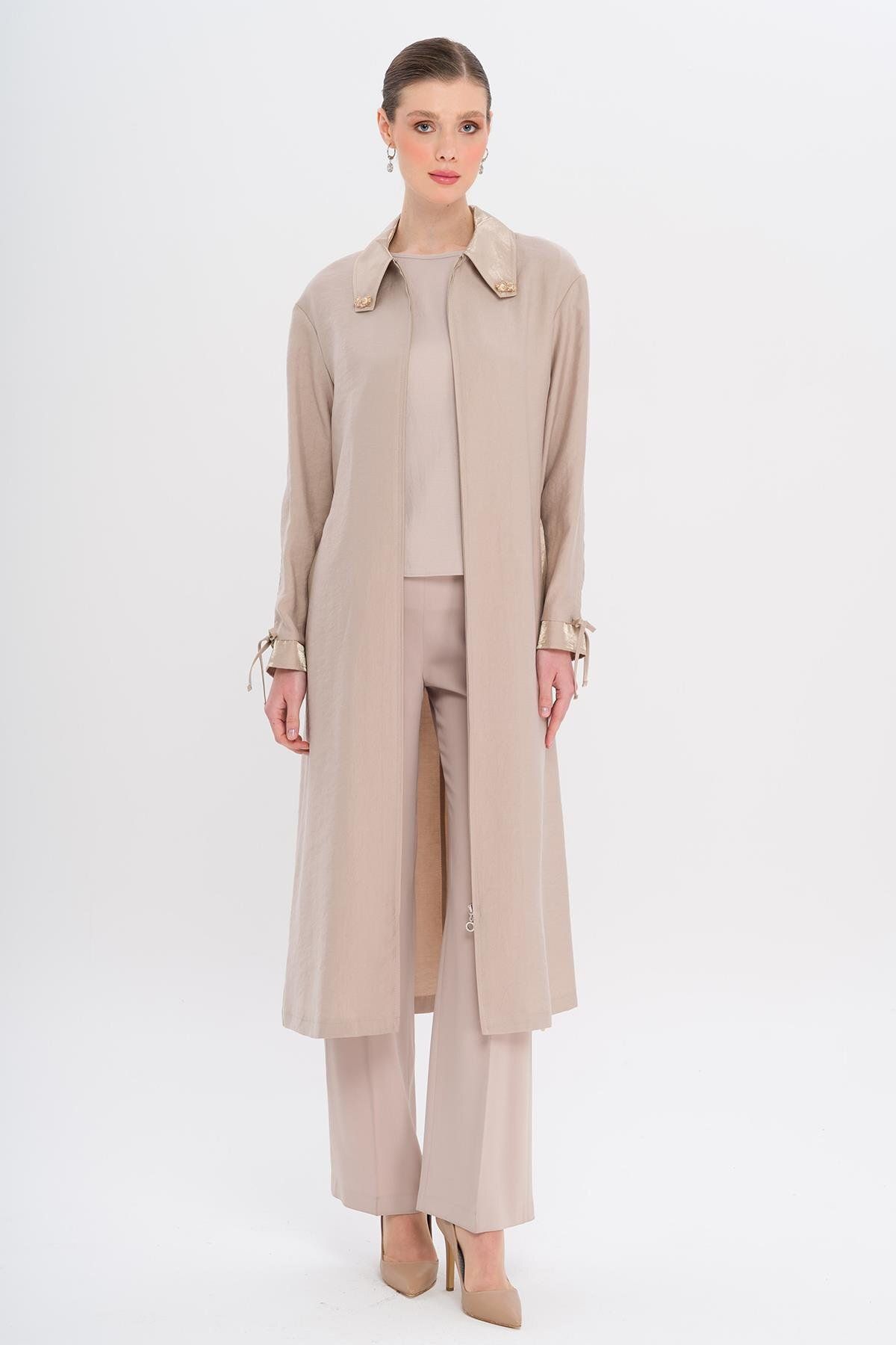 Olcay-Unlined Modal Cap with Beaded Collar and Drawstring Detail Stone 6751 3
