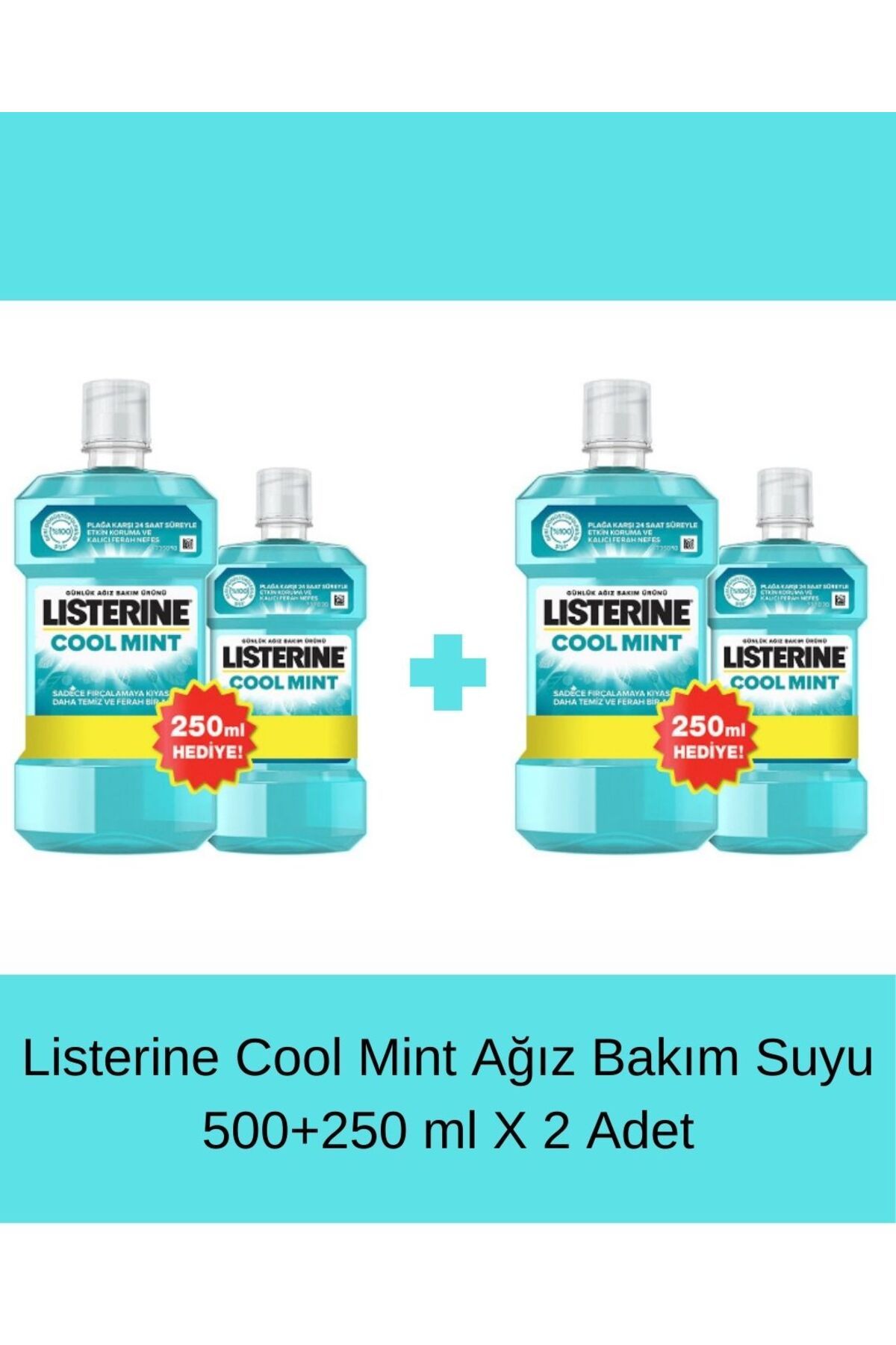 Listerine Cool Mint Ağız Bakım Suyu 500+250 ml X 2 Adet