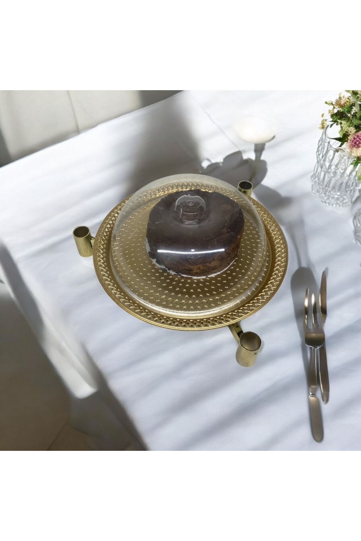 Home Metal 35cm Kek & Pasta & Kurabiye Tabağı Sunumluğu | 3 Ayaklı Stand | Tabak Altlığı