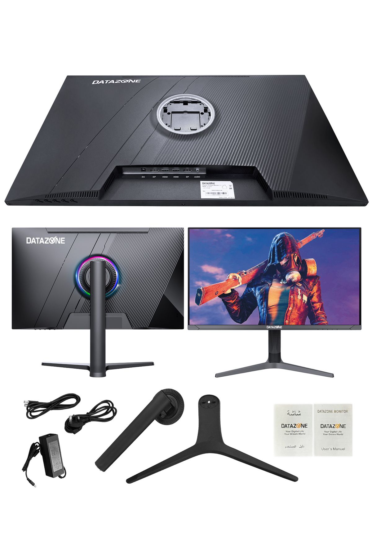 Datazone-32" 2K IPS Gaming Monitor, 165Hz, 1ms, FreeSync, HDR, RGB, 96% sRGB, Vertical Rotate 5