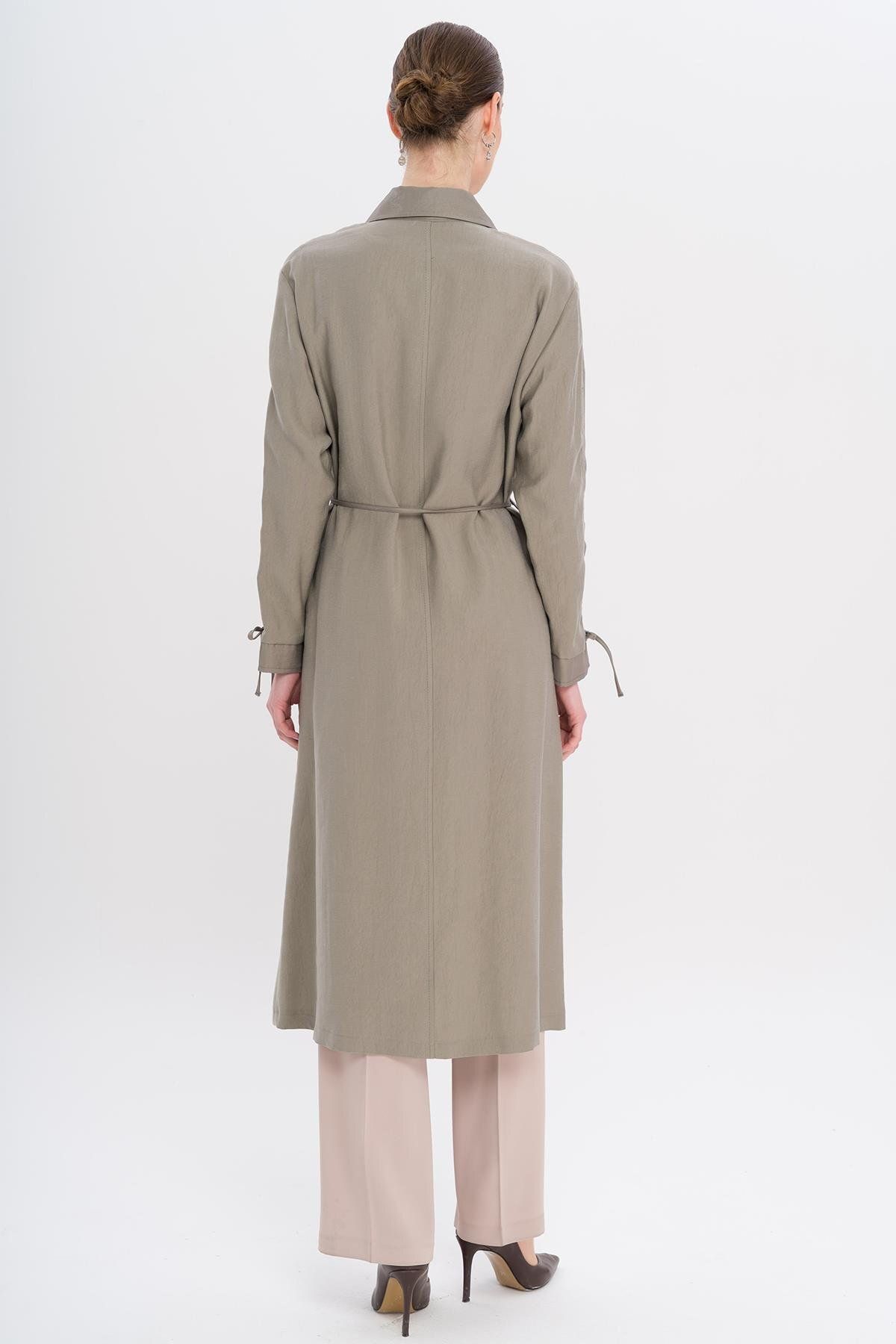 Olcay-Unlined Modal Cap with Beaded Collar and Drawstring Detail Gray 6751 7