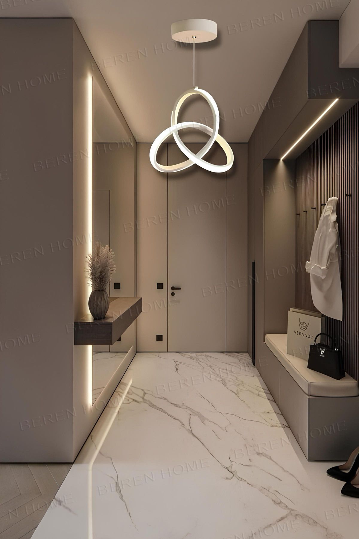BEREN HOME Alex White Tek Renk Modern Sarkıt Led Avize
