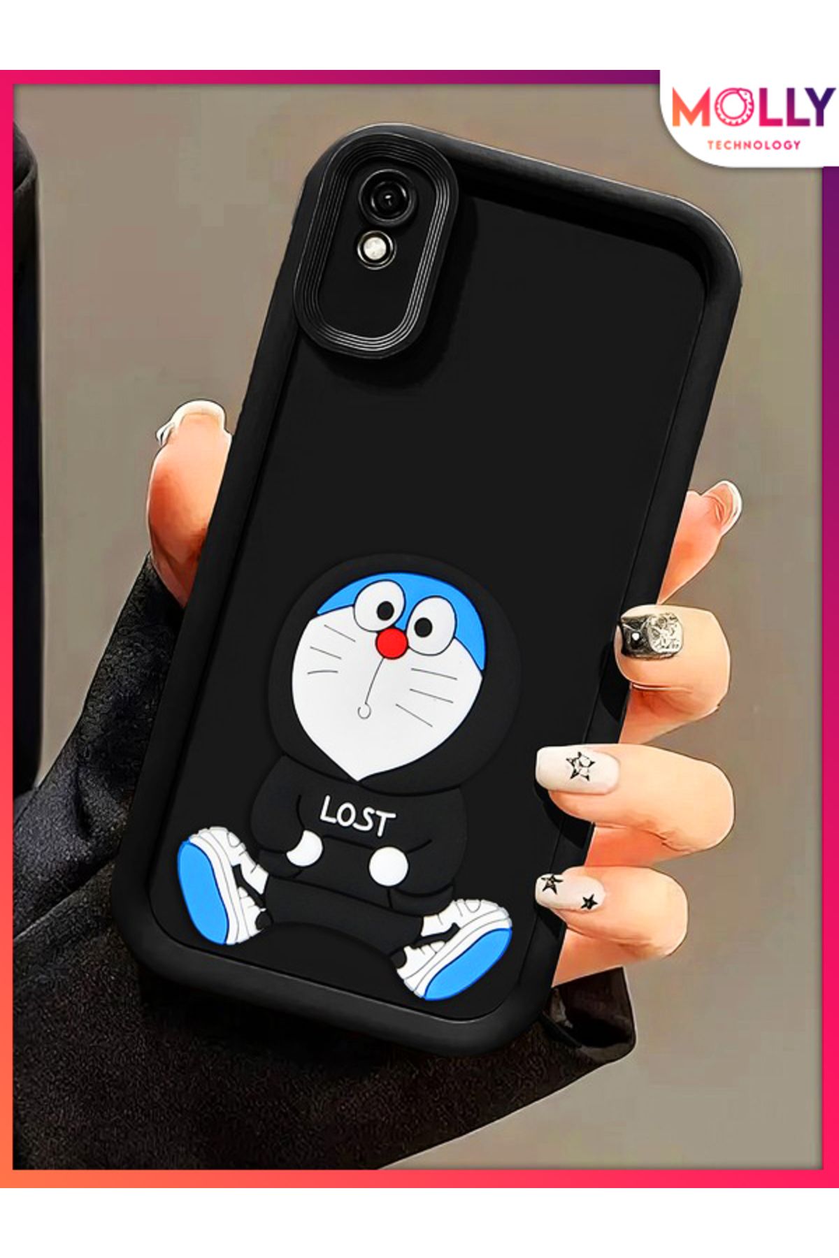 Molly Xiaomi Redmi 9A İçin Siyah Kenarları Kalın 3d Kabartmalı Sevimli Doraemon Silikon Kılıf