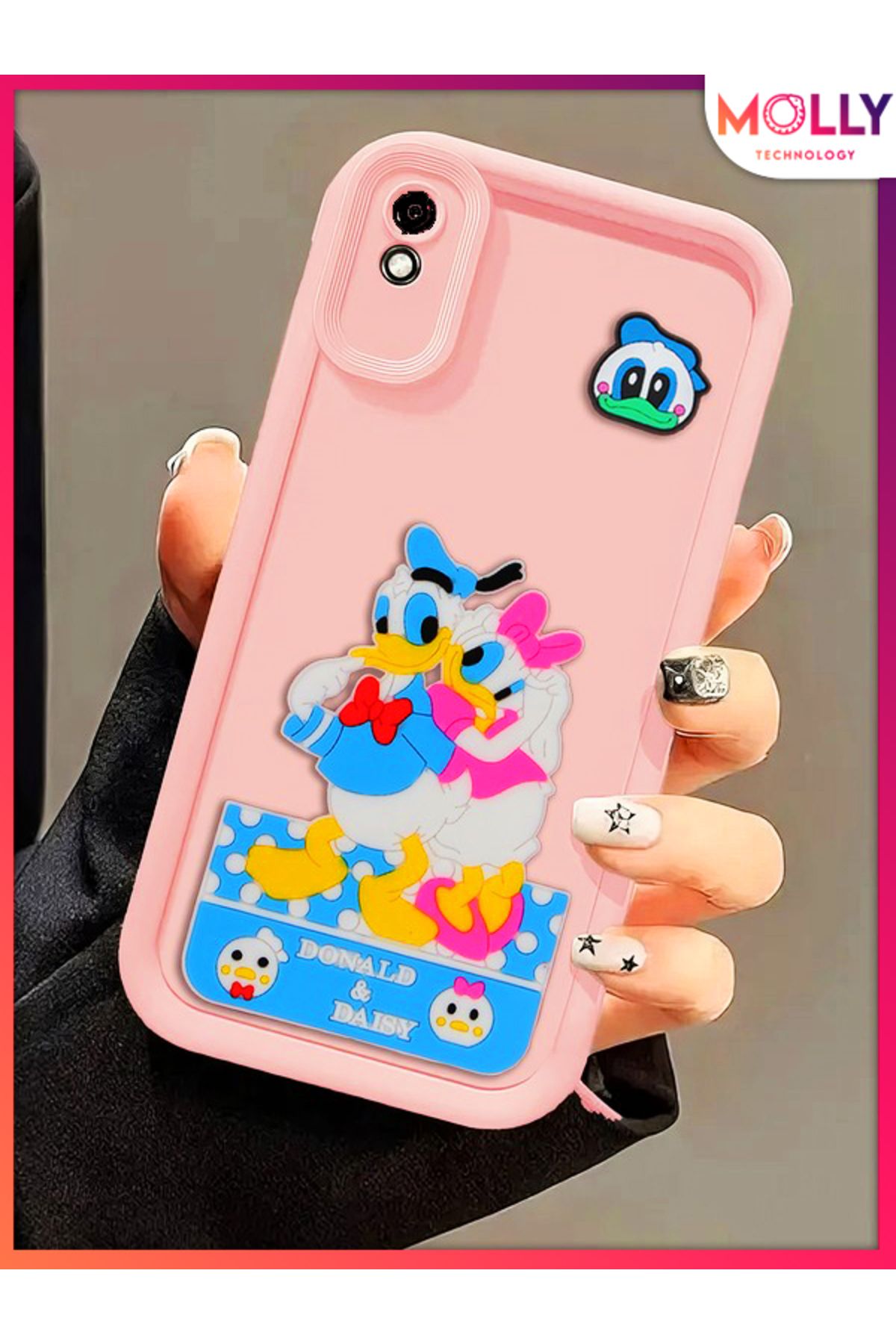 Molly Xiaomi Redmi 9A İçin Kum Pembesi Kenarları Kalın 3d Kabartmalı Donald Daisy Silikon Kılıf