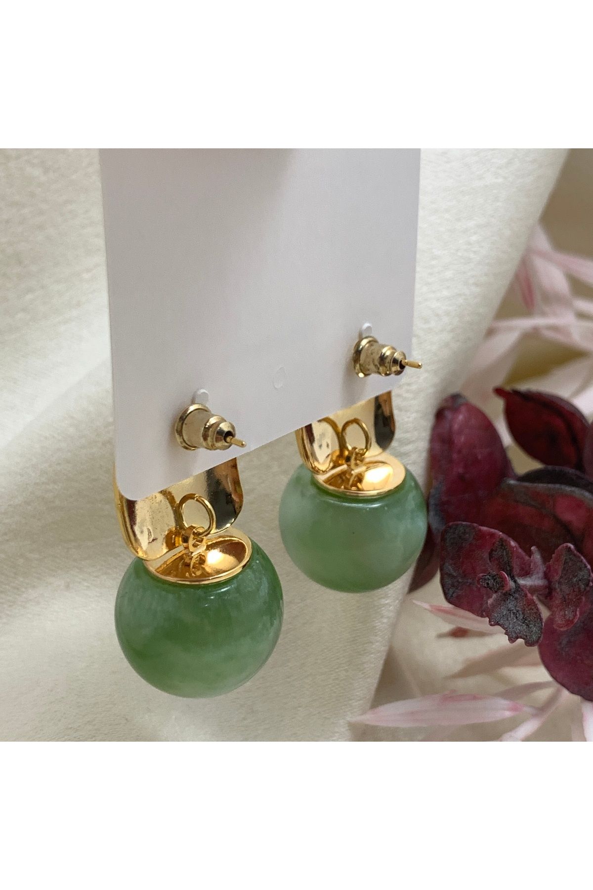 Piaro Collection Yeşil Vidalı Çelik Top Küpe 14k