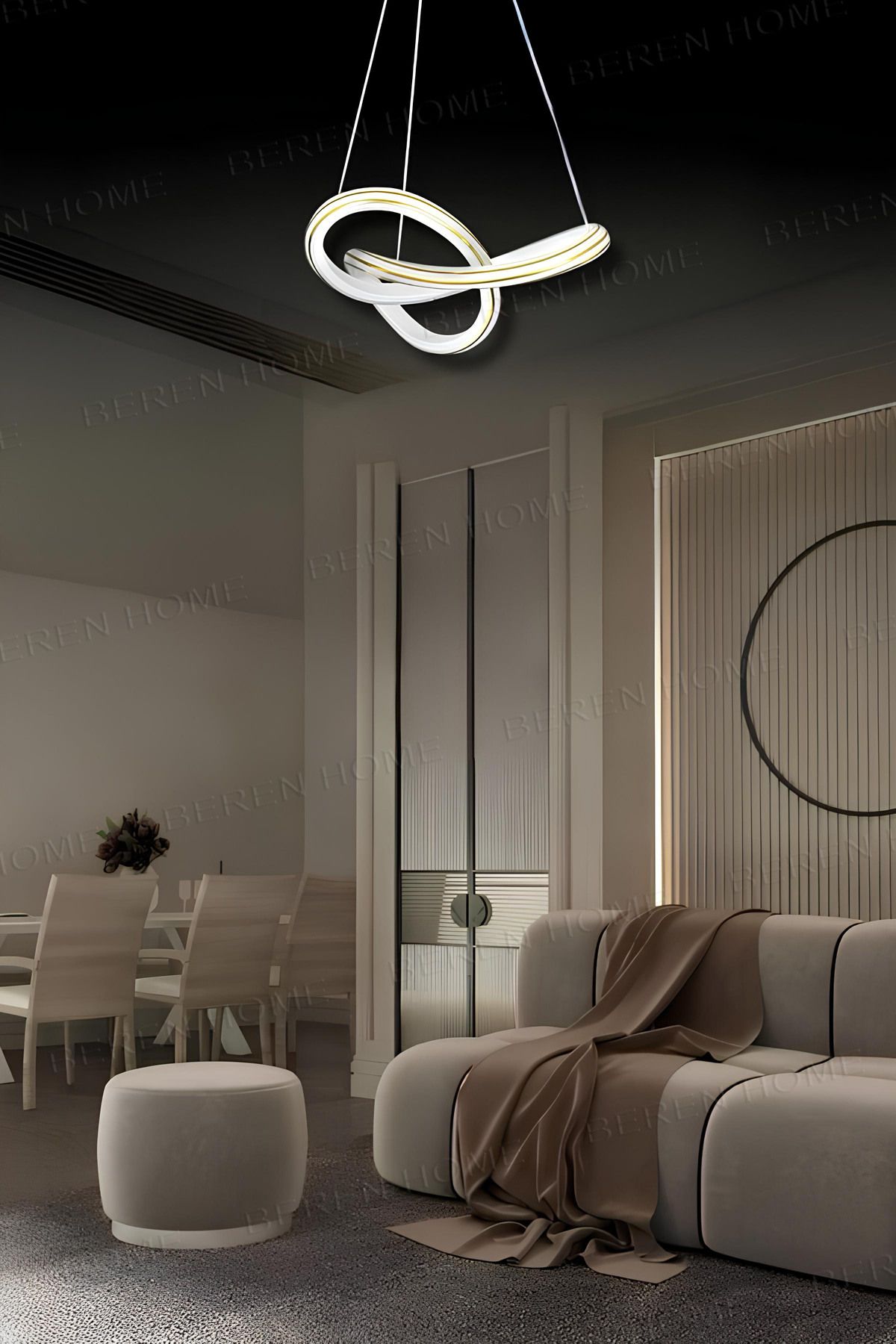 BEREN HOME Nadia White Gold Tek Renk Modern Sarkıt Led Avize