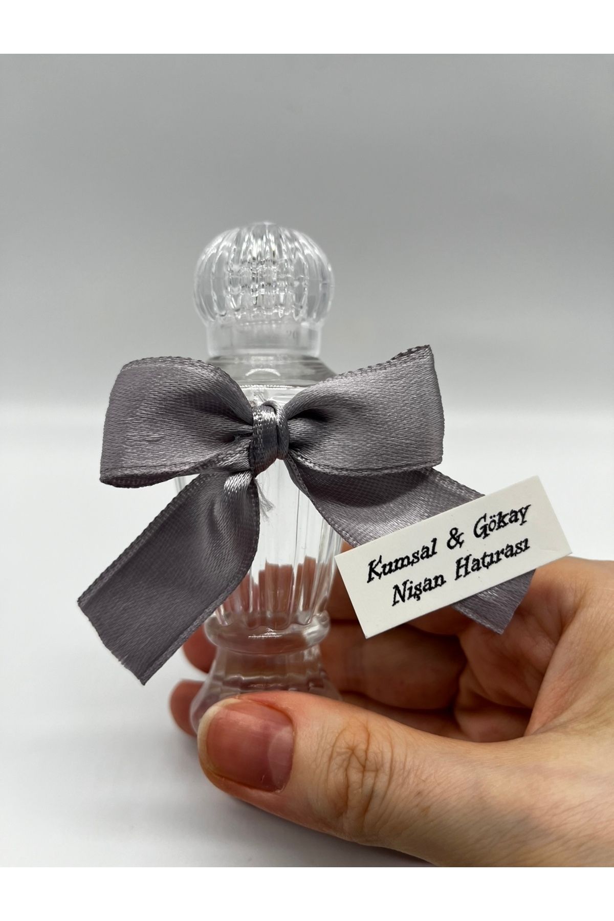 MayaArtDesign Gümüş-Gri Saten Kurdele Mika Vazo Şişe 50cc Kolonya (25 ADET) Nikah - Nişan - Söz - Doğum Hediyelik