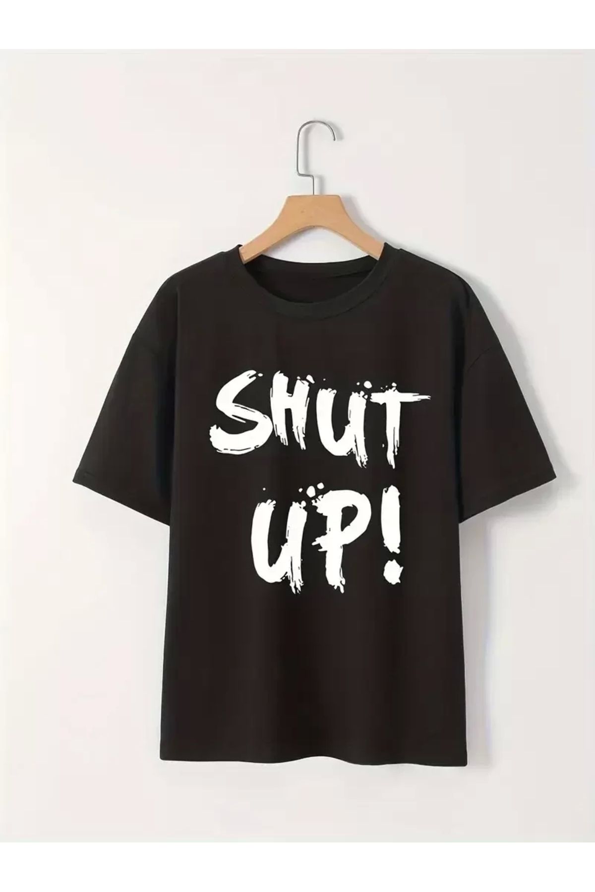 AE Stil 20/1 Penye Compack Baskılı Oversize Bisiklet Yaka m Kısa Kol Yazlık T-shirt - Siyah