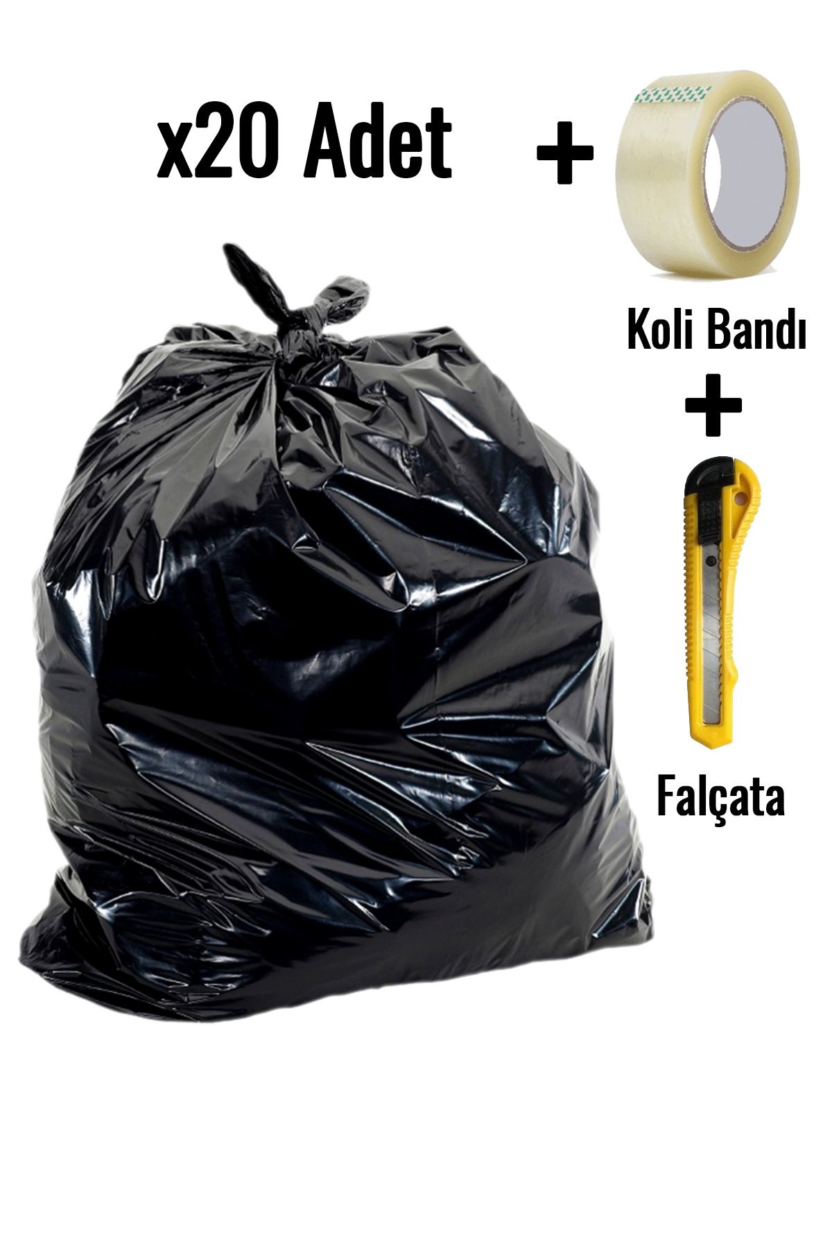 naft 20 Adet 80x110 Cm Siyah Lastikli Ultra Kalın Ev Taşıma Poşeti Koli Bandı Falçata Taşınma Nakliye