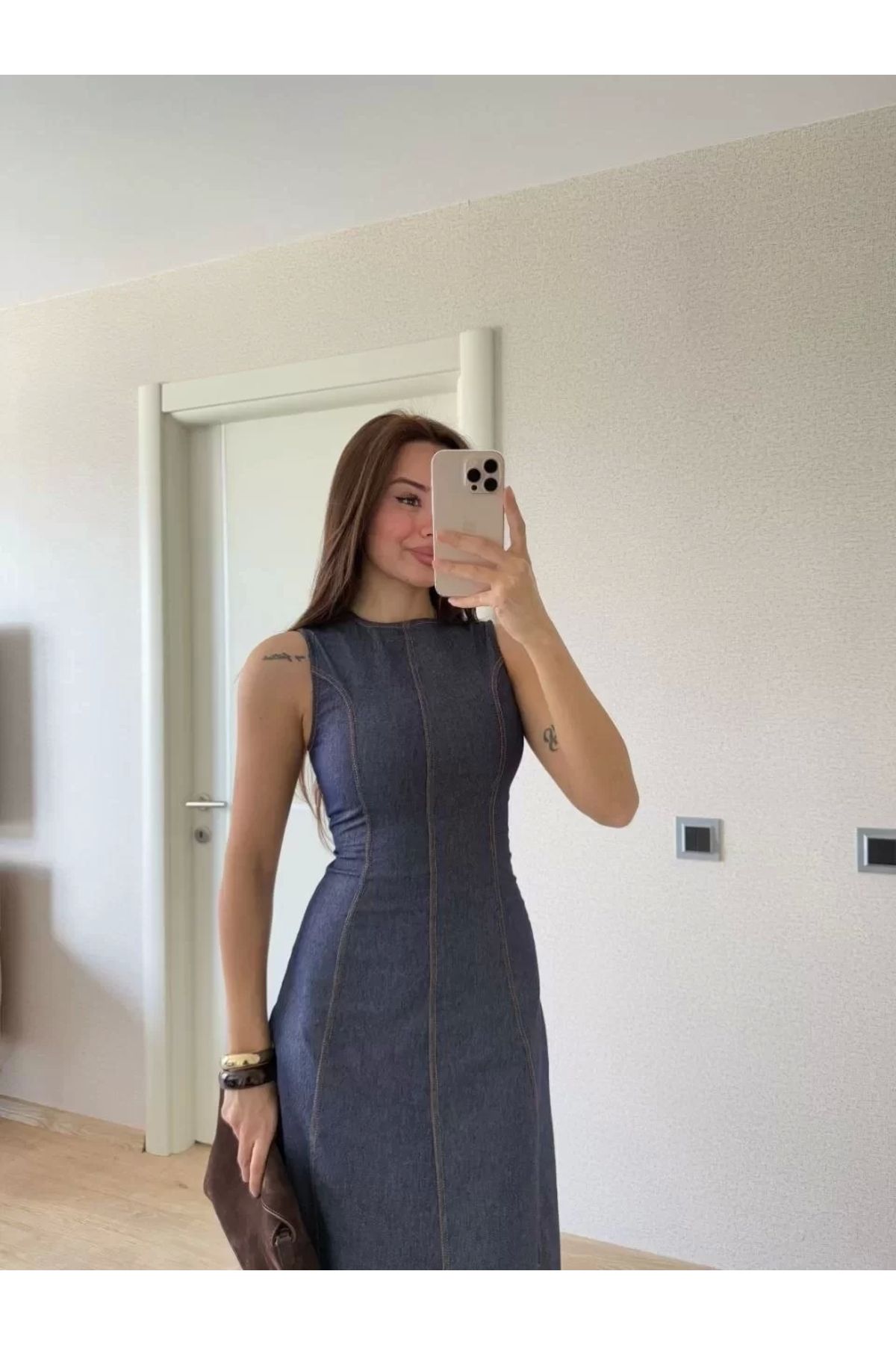 AE Stil Jeans Kot Uzun Elbise - Lacivert