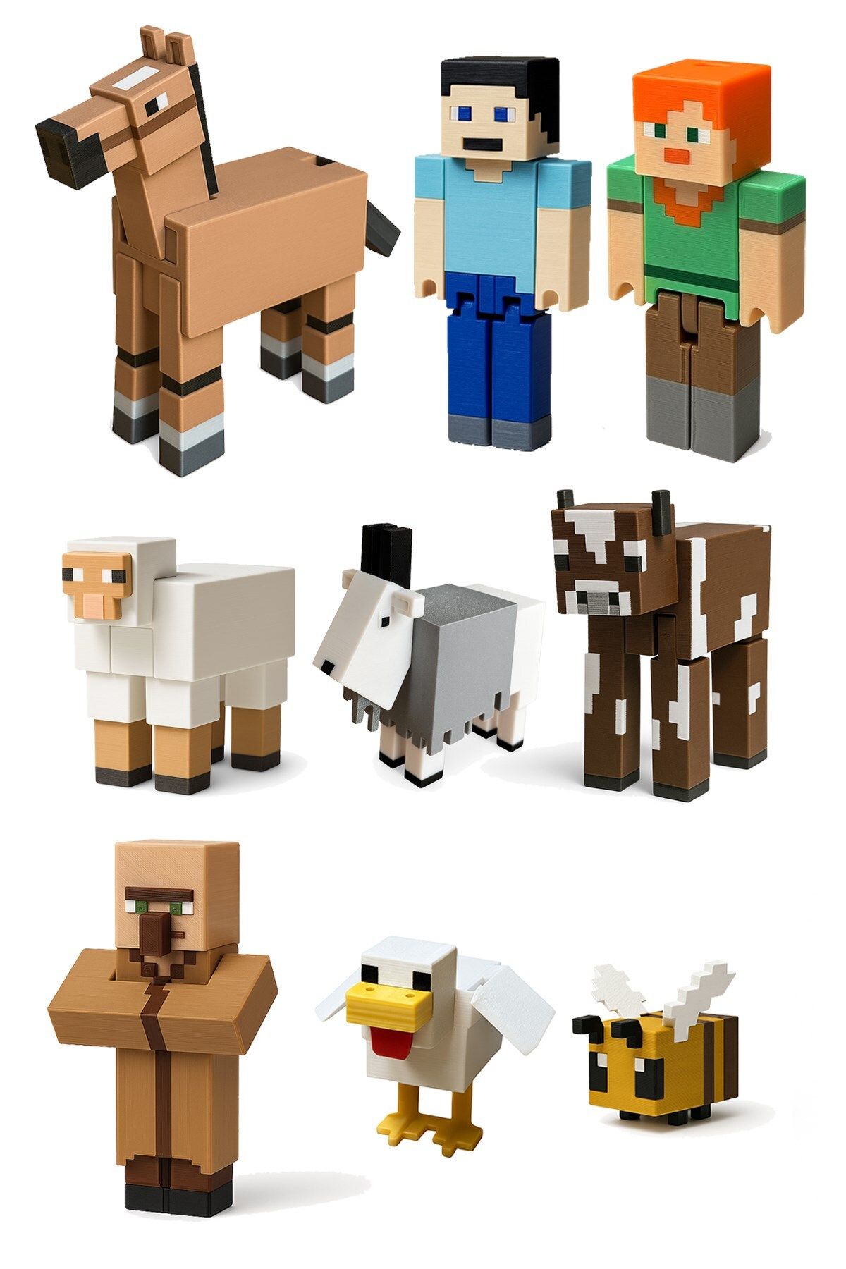 FigürDizayn Minecraft Çiftlik Set Steve Alex Köylü Arı Tavuk Koyun İnek Keçi At
