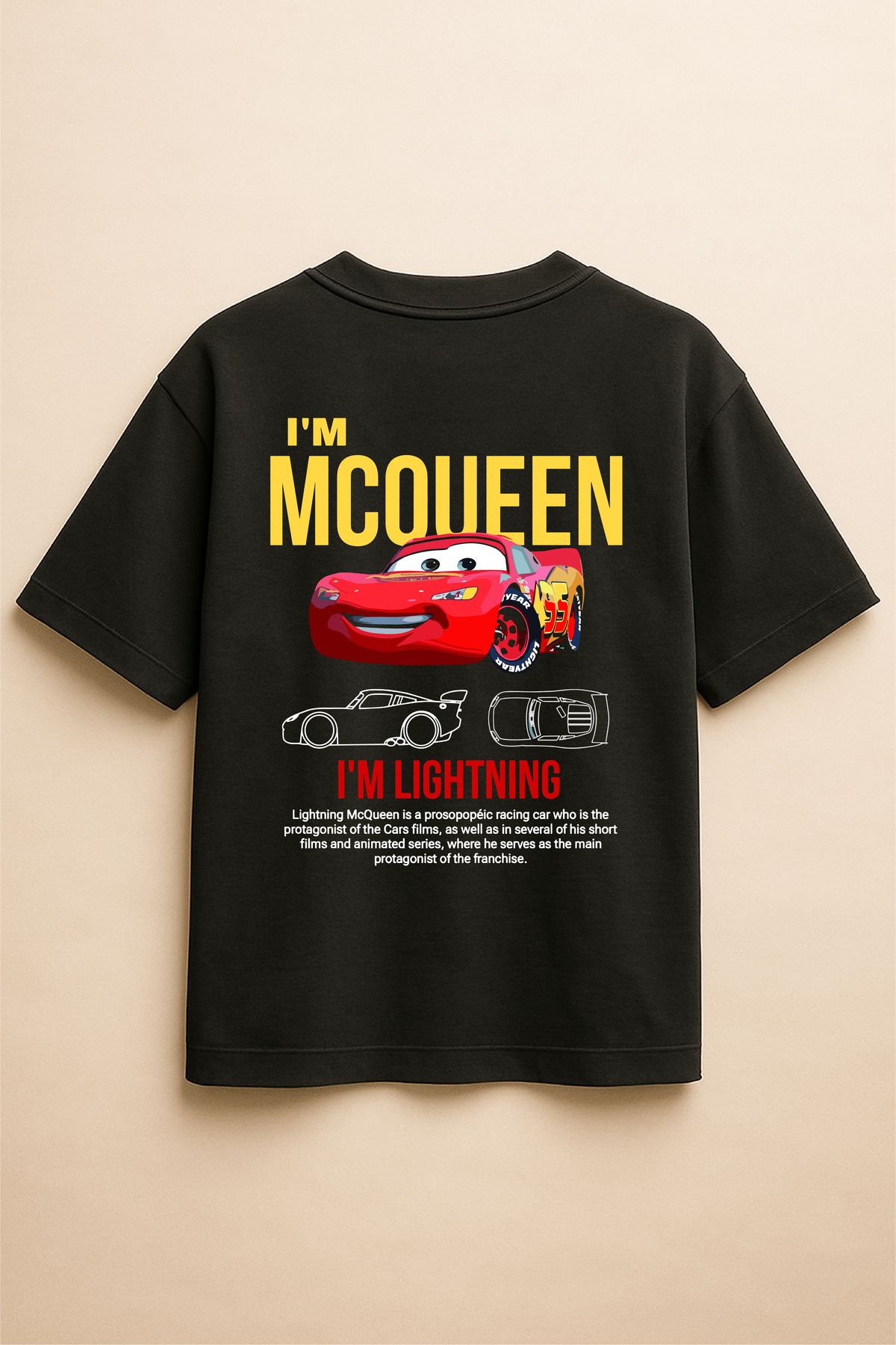 Altair Tr Siyah Renk Oversize Lightning McQuenn Arabalar Cars Baskılı Unisex Tişört T-Shirt