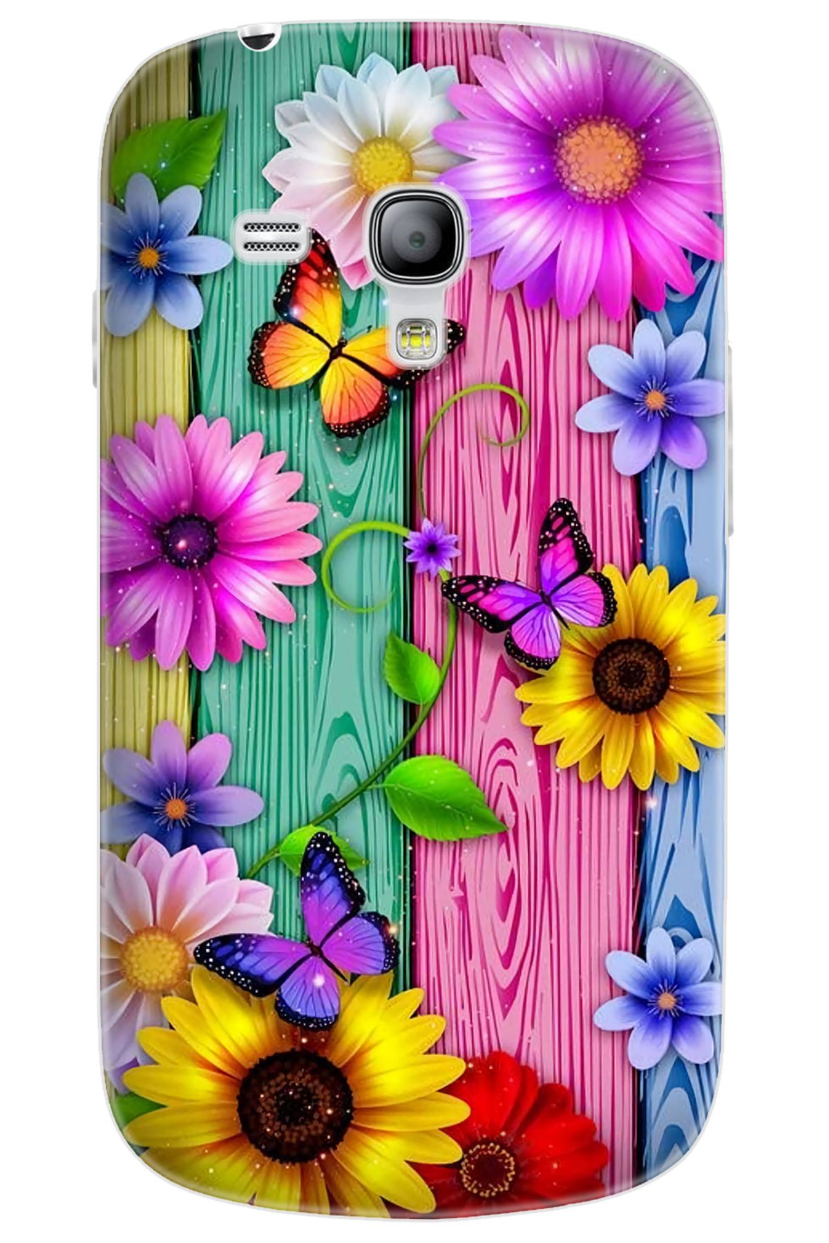 Ceppare Samsung Galaxy S3 Mini (GT-I8190) Uyumlu Kılıf Silikon Renkli Papatya Kelebek STK:719 CP-hp1PUh2