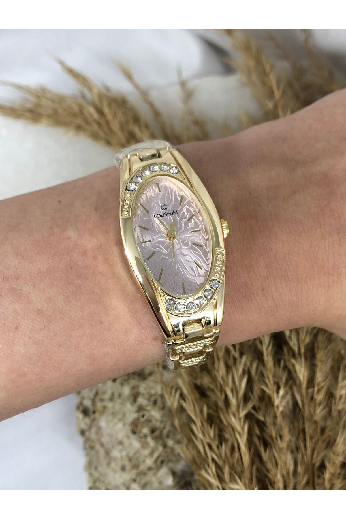 TD TRENDDURAGI Vintage Minik Taş Detaylı İçi Pembe Gold Kadın Kol Saati