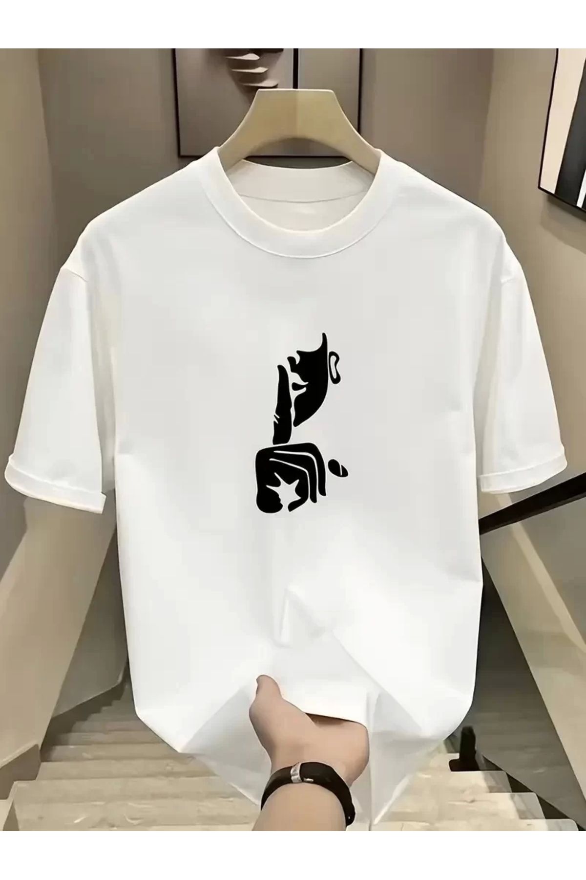 AE Stil Rahat Bisiklet Yaka Tişört, Yaratıcı Karikatür Baskı - Yumuşak Polyester, Her Mevsim Giyilebilir- Be