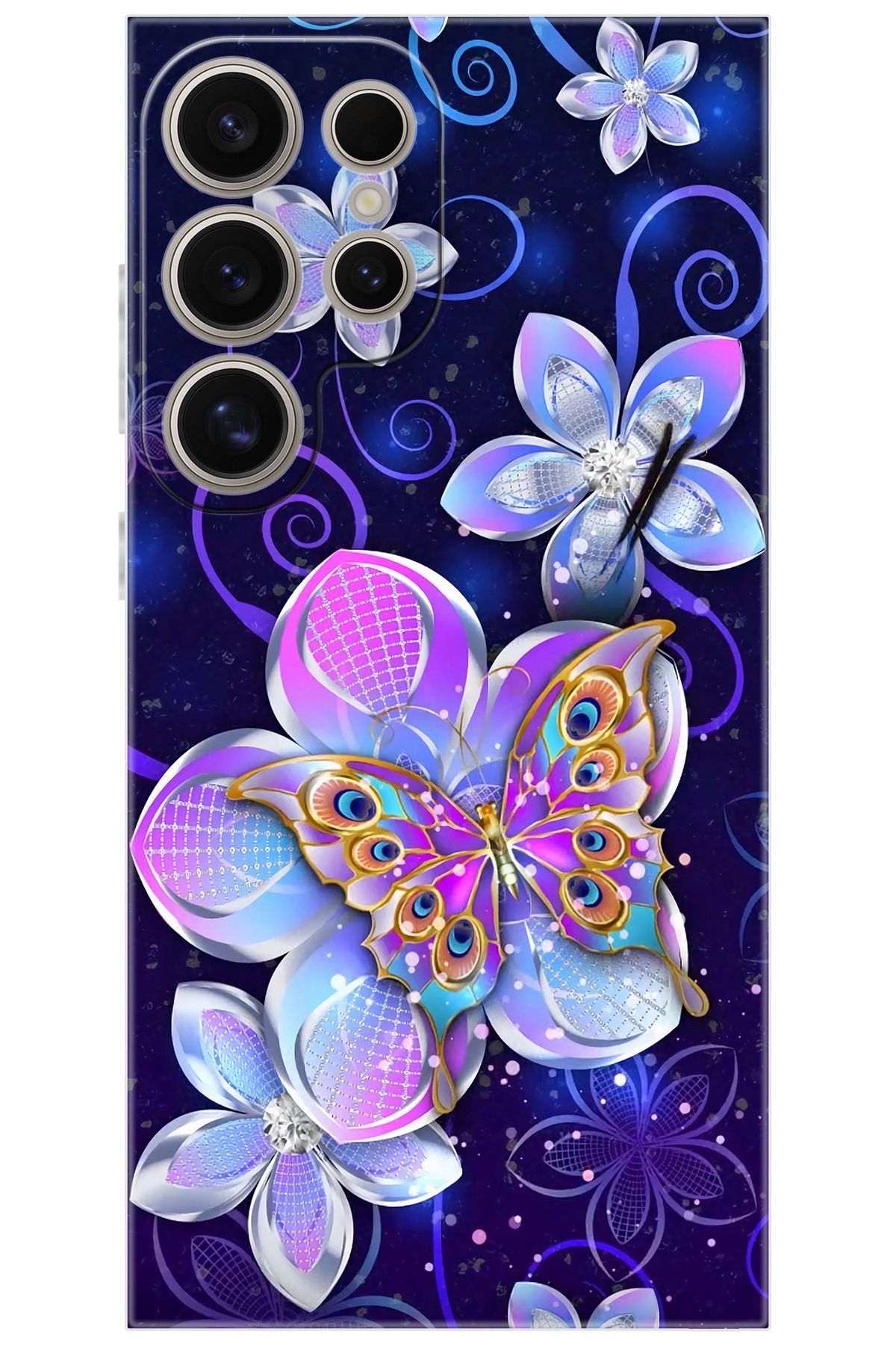 Ceppare Samsung Galaxy S24 ULTRA (SM-S928B) Uyumlu Kılıf Desen Silikon Kelebek ve Çiçekler STK718 CP-yr5aal2