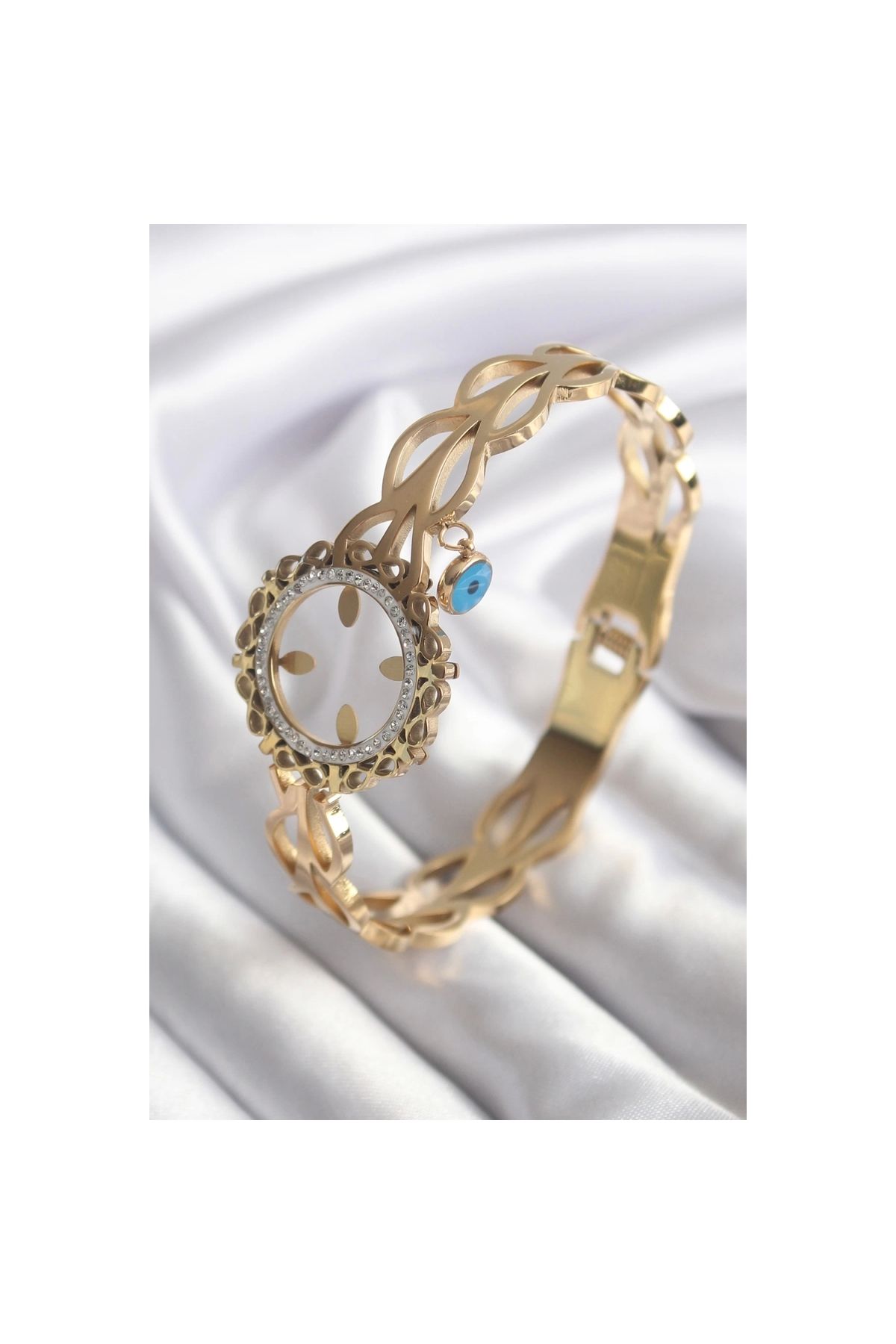 Marsilyan 316L Çelik Gold Renk Zirkon Taş Sonsuzluk Detay Altın Takılabilir Kadın Kelepçe - TJ-BB5763