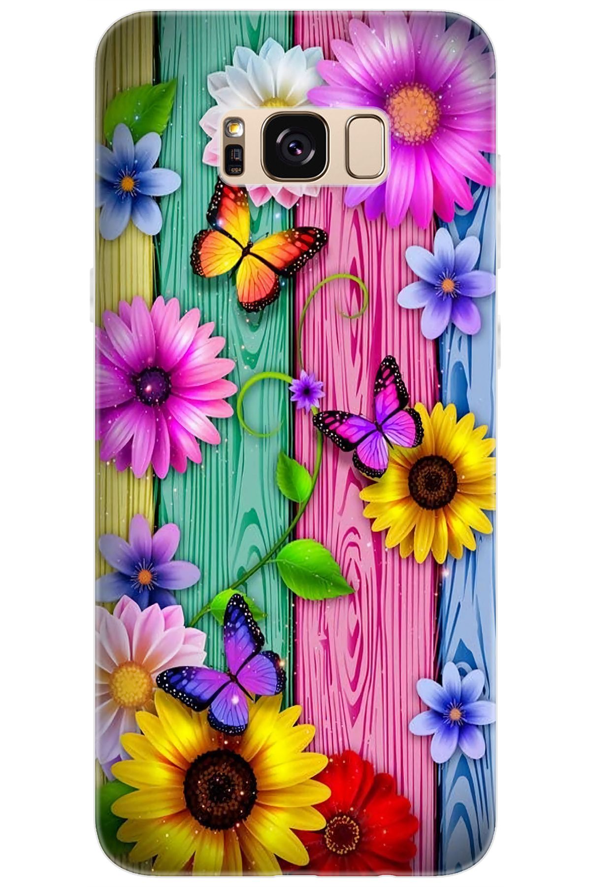Ceppare Samsung Galaxy S8 PLUS (SM-G955F) Uyumlu Kılıf Silikon Renkli Papatya Kelebek STK:719 CP-vLaN9Vr