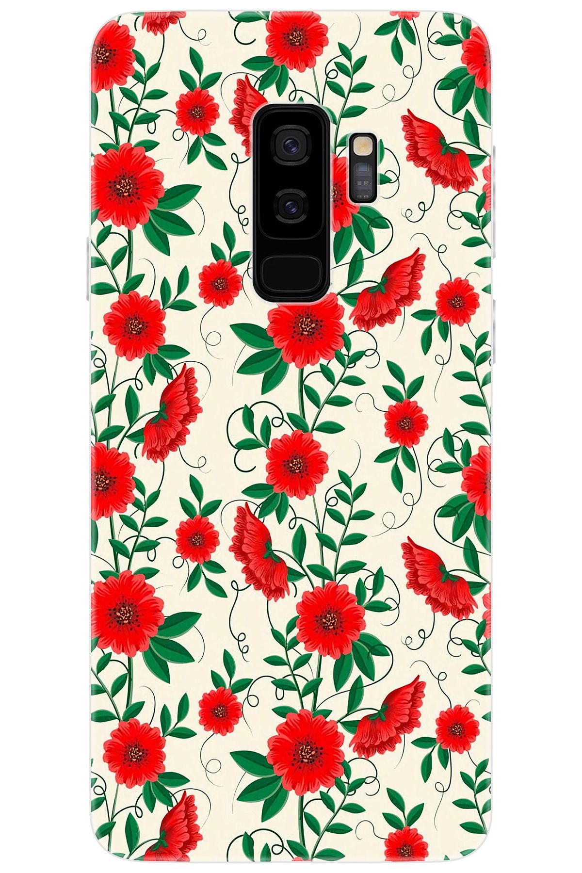 Ceppare Samsung Galaxy S9 PLUS (SM-G965F) Uyumlu Kılıf Desenli Silikon Kırmızı Çiçekler STK:717 CP-nZSw3Ku