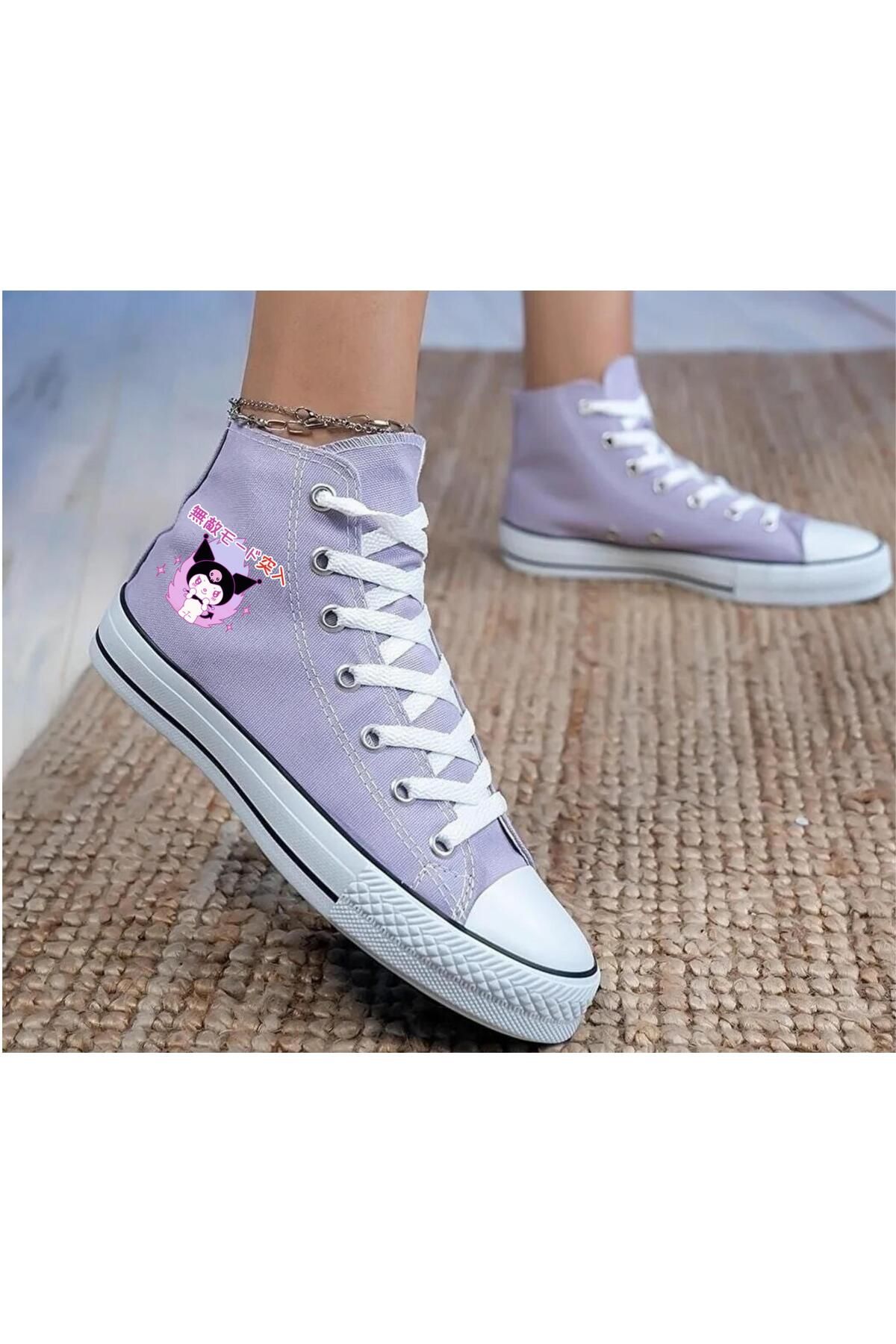 LEVENT ÖZCAN Çince Kuromi Baskılı, Lila Bilekli Spor Ayakkabı, Çocuk Sneaker