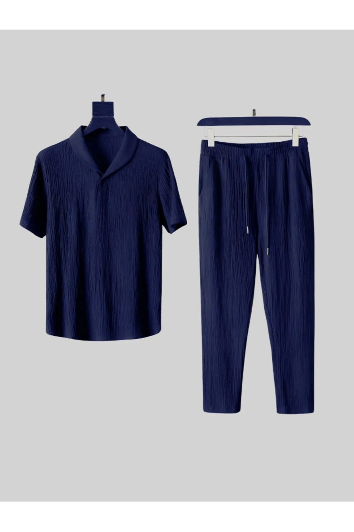 Daxia Bürümcük Krinkıl T-shirt Pantolon Takım - SİYAH LACİVERT KAHVERENGİ Regular Bebe Yaka