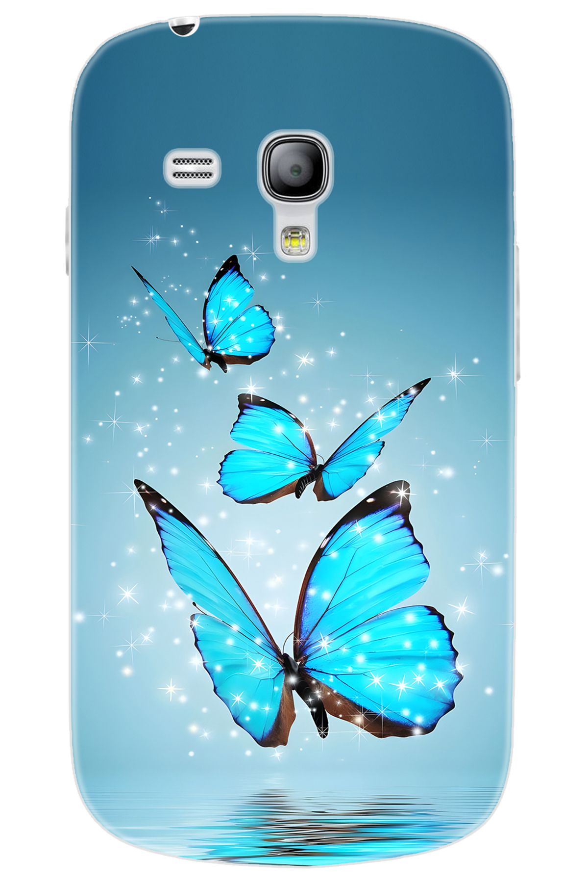 Ceppare Samsung Galaxy S3 Mini (GT-I8190) Uyumlu Kılıf Desen Baskı Silikon Mavi Kelebek STK:710 CP-IMxi9NF