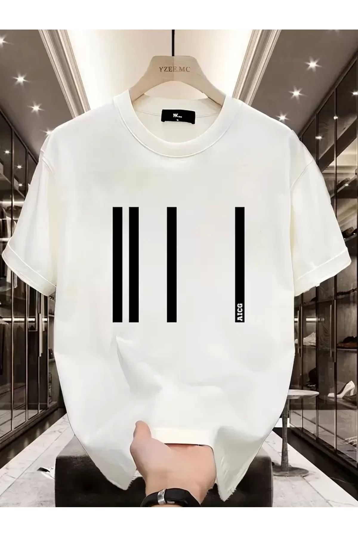 AE Stil AICG Ön Arka Baskılı Bisiklet Yaka Kadın Oversize Bisiklet Yaka T-shirt - Beyaz