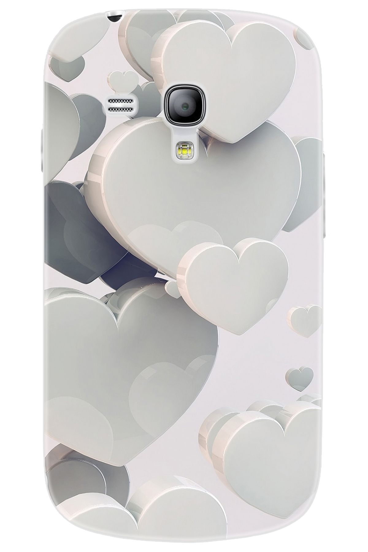 Ceppare Samsung Galaxy S3 Mini (GT-I8190) Uyumlu Kılıf Desen Baskı Silikon Beyaz Kalpler STK:259 CP-Ir6InMn